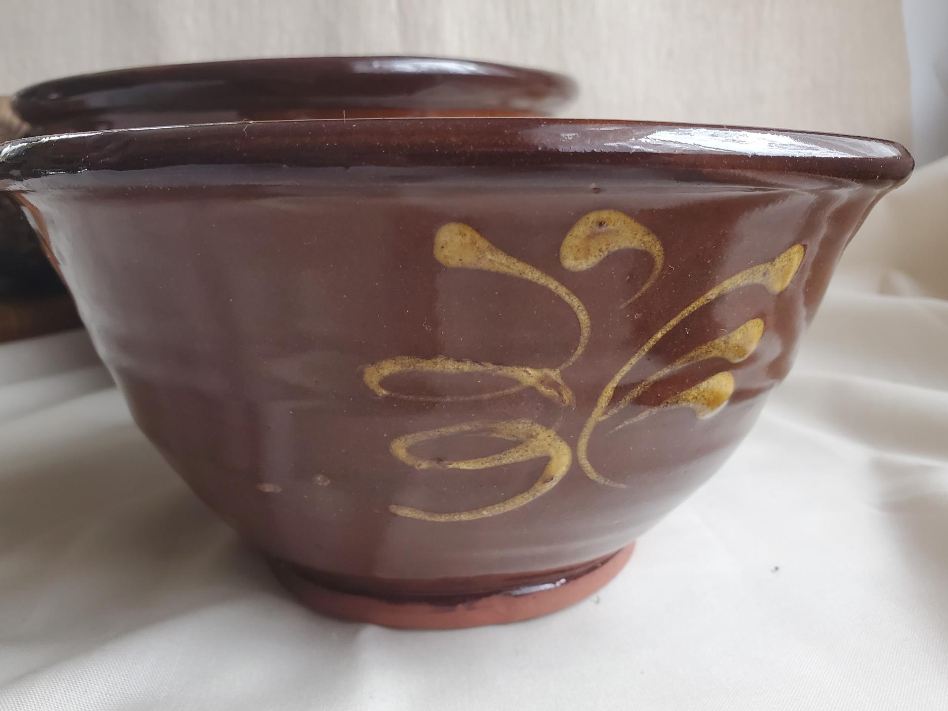 Redware Nesting Bowls (3) with Feather Motif