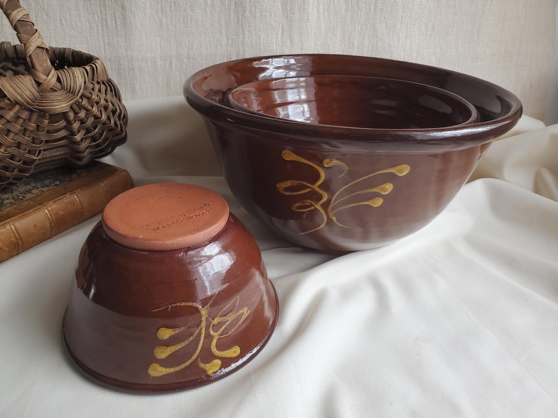 Redware Nesting Bowls (3) with Feather Motif