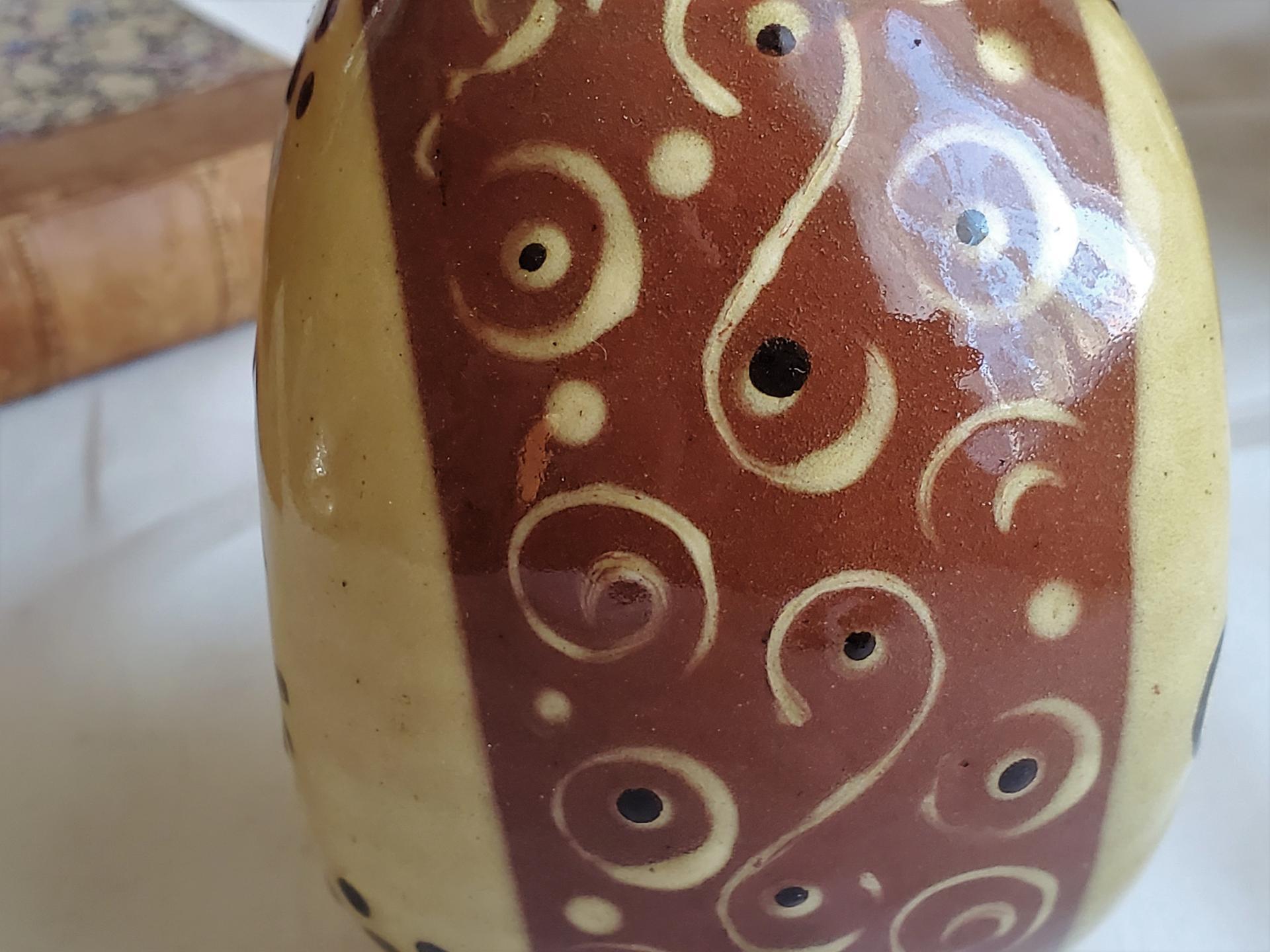 Redware Bottle with Stamped Decoration and Lead-Free Glaze