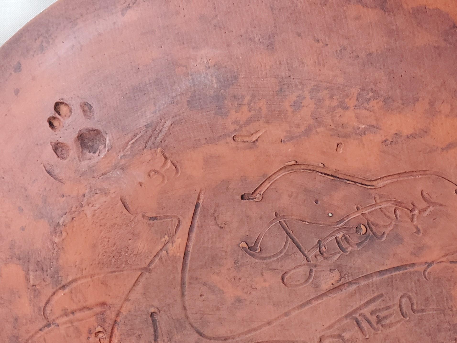 Redware Oval Platter with Feathered Slipware Pattern