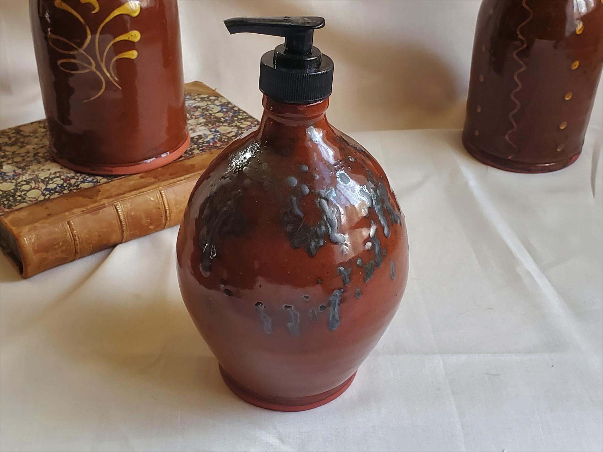 Redware Soap/Lotion Dispenser Bottle with Spangles