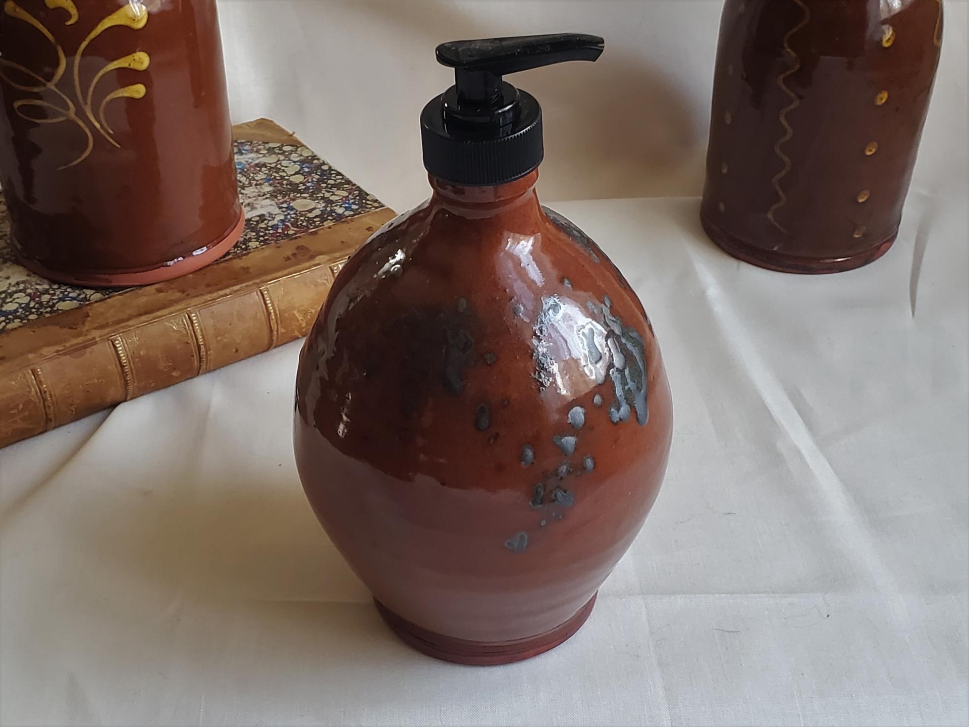 Redware Soap/Lotion Dispenser Bottle with Spangles