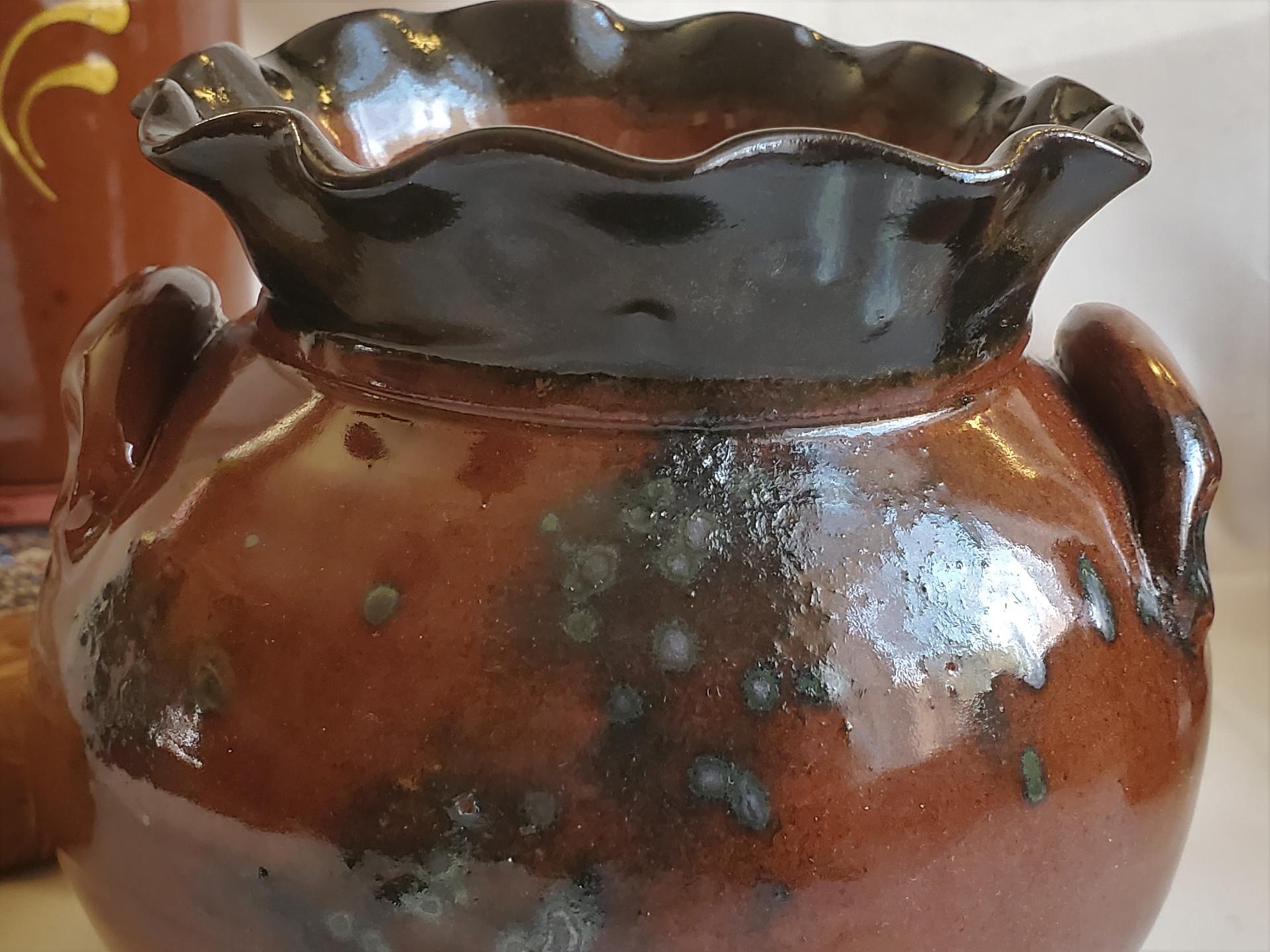 Redware Pot with Ruffled Rim