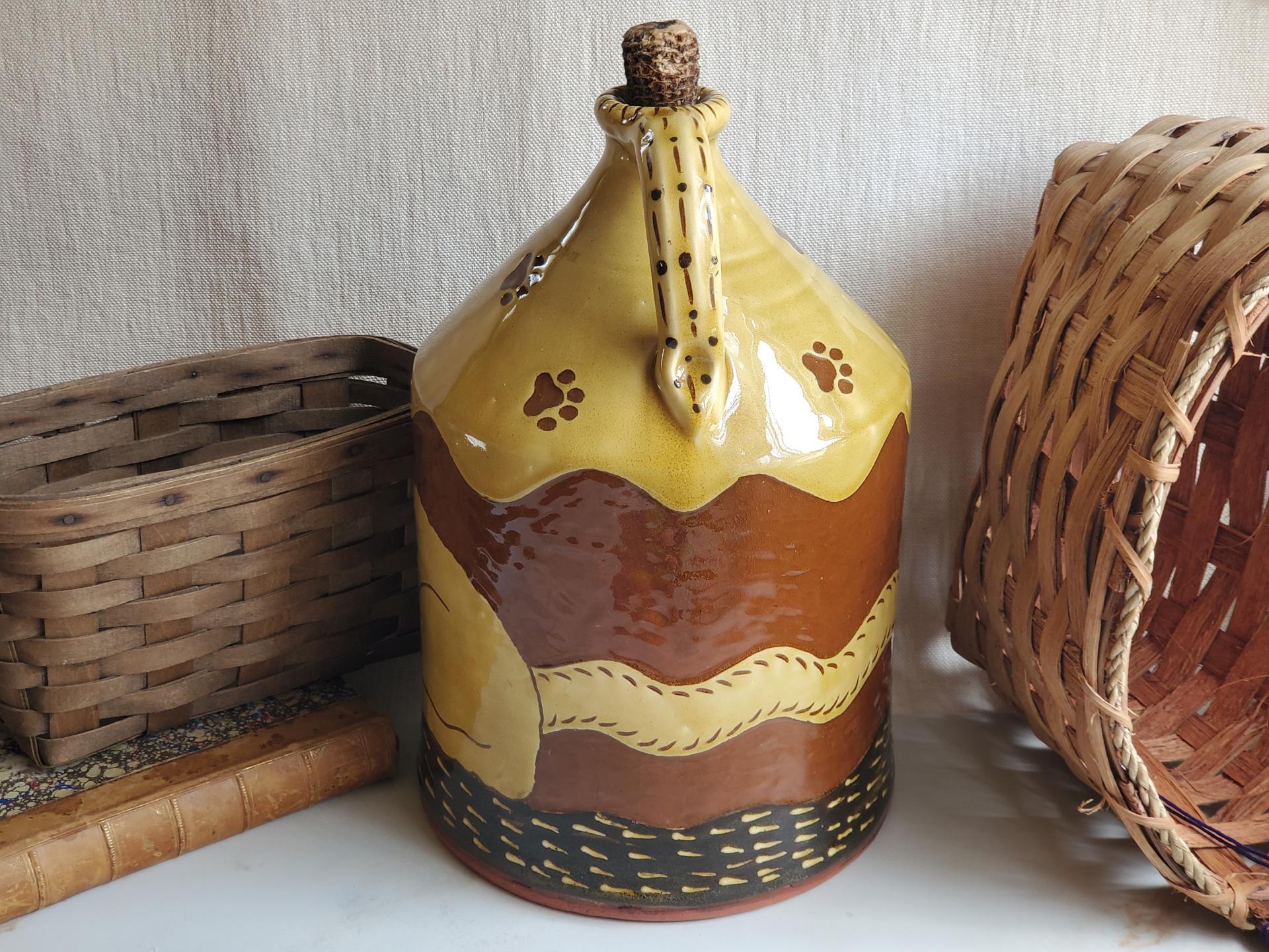 Redware Jug with Sleeping Cat Sgraffito Motif