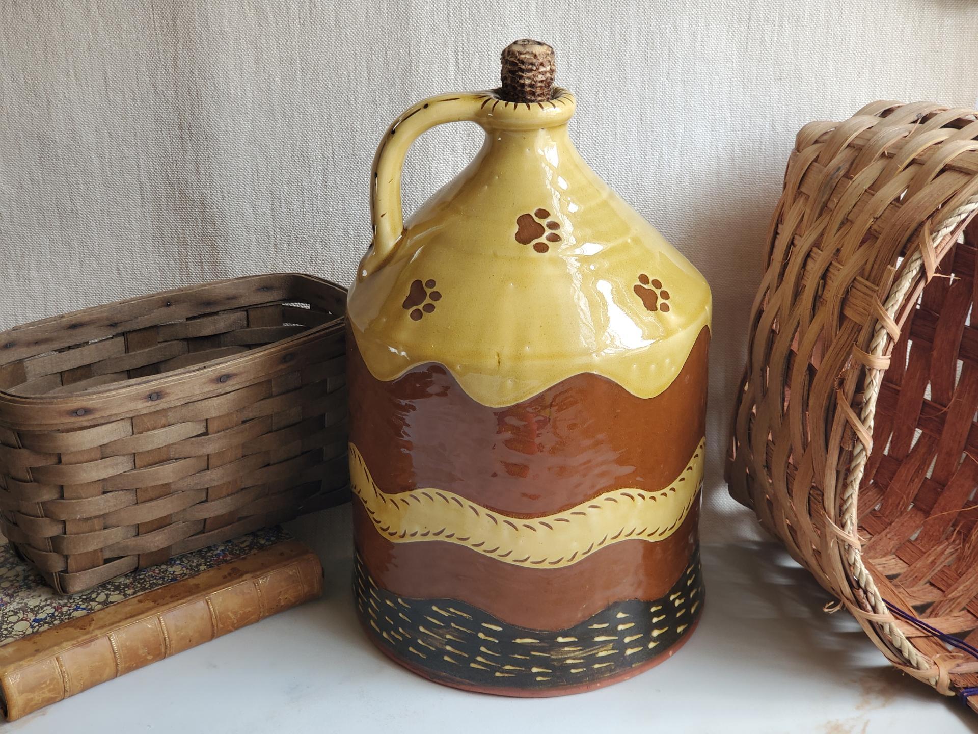 Redware Jug with Sleeping Cat Sgraffito Motif