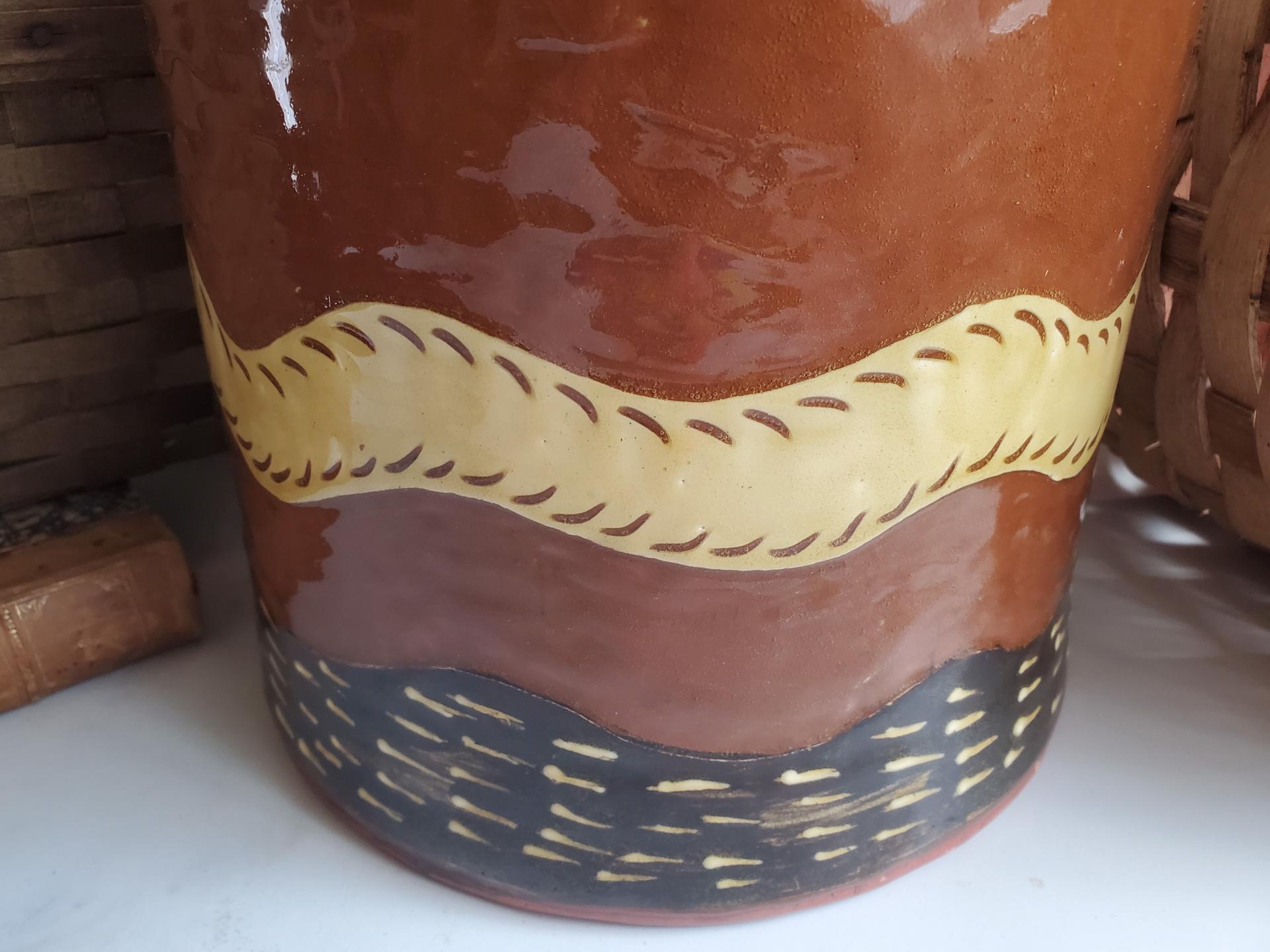 Redware Jug with Sleeping Cat Sgraffito Motif