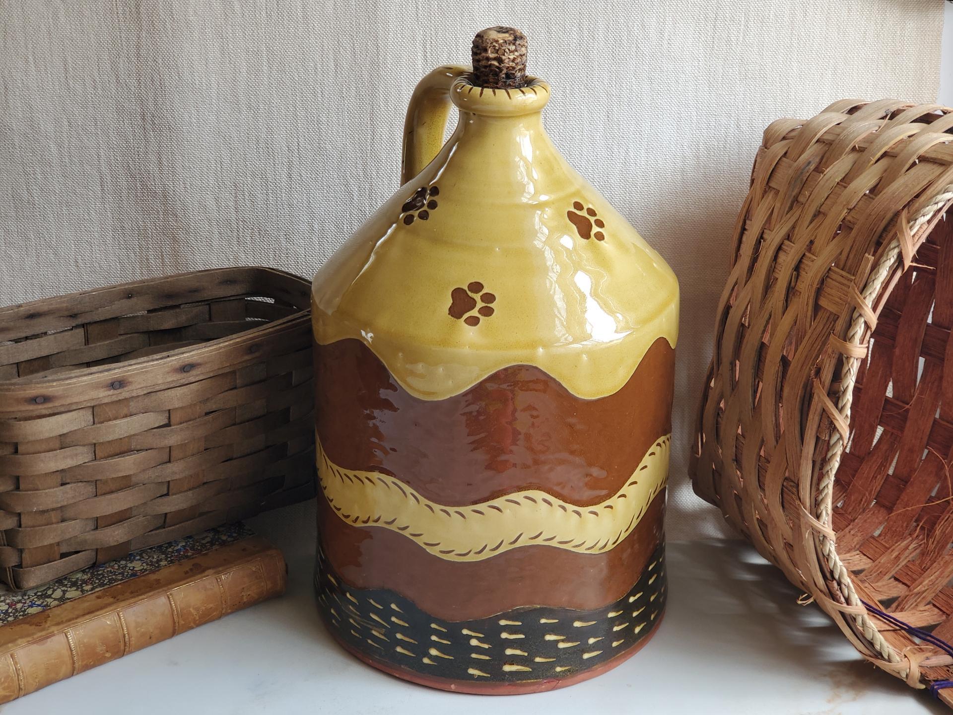 Redware Jug with Sleeping Cat Sgraffito Motif