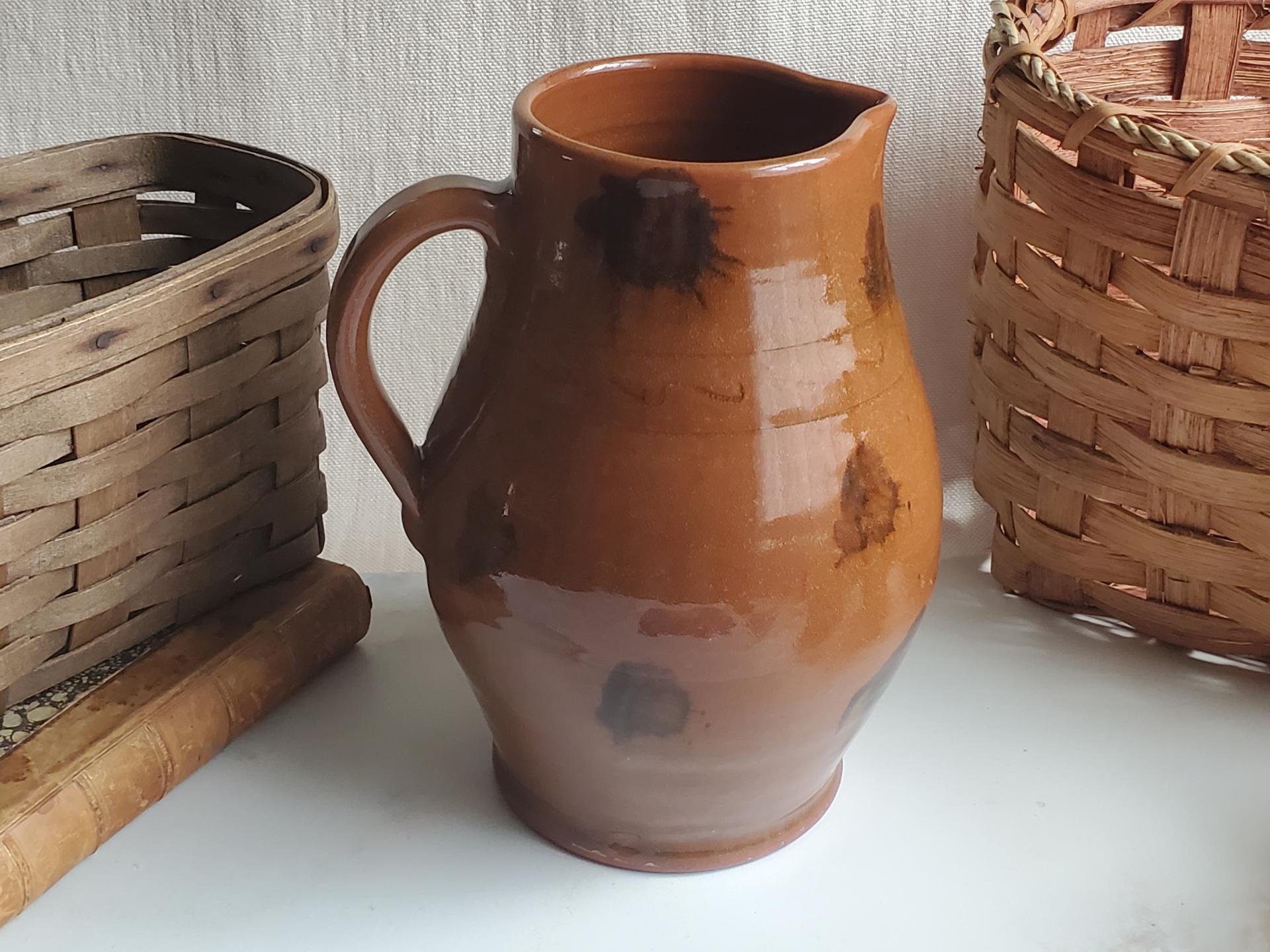 Redware Pitcher with Black Dabbles