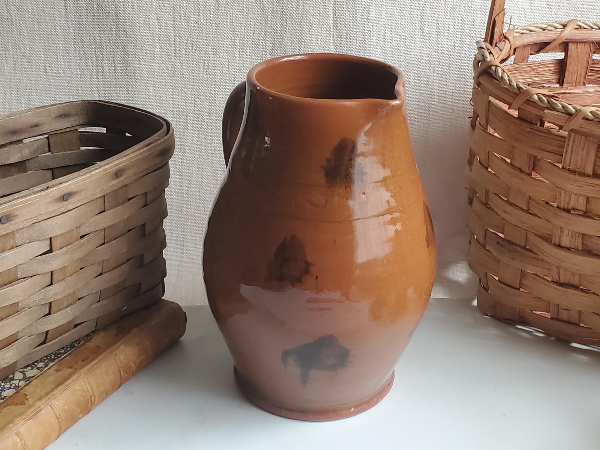 Redware Pitcher with Black Dabbles