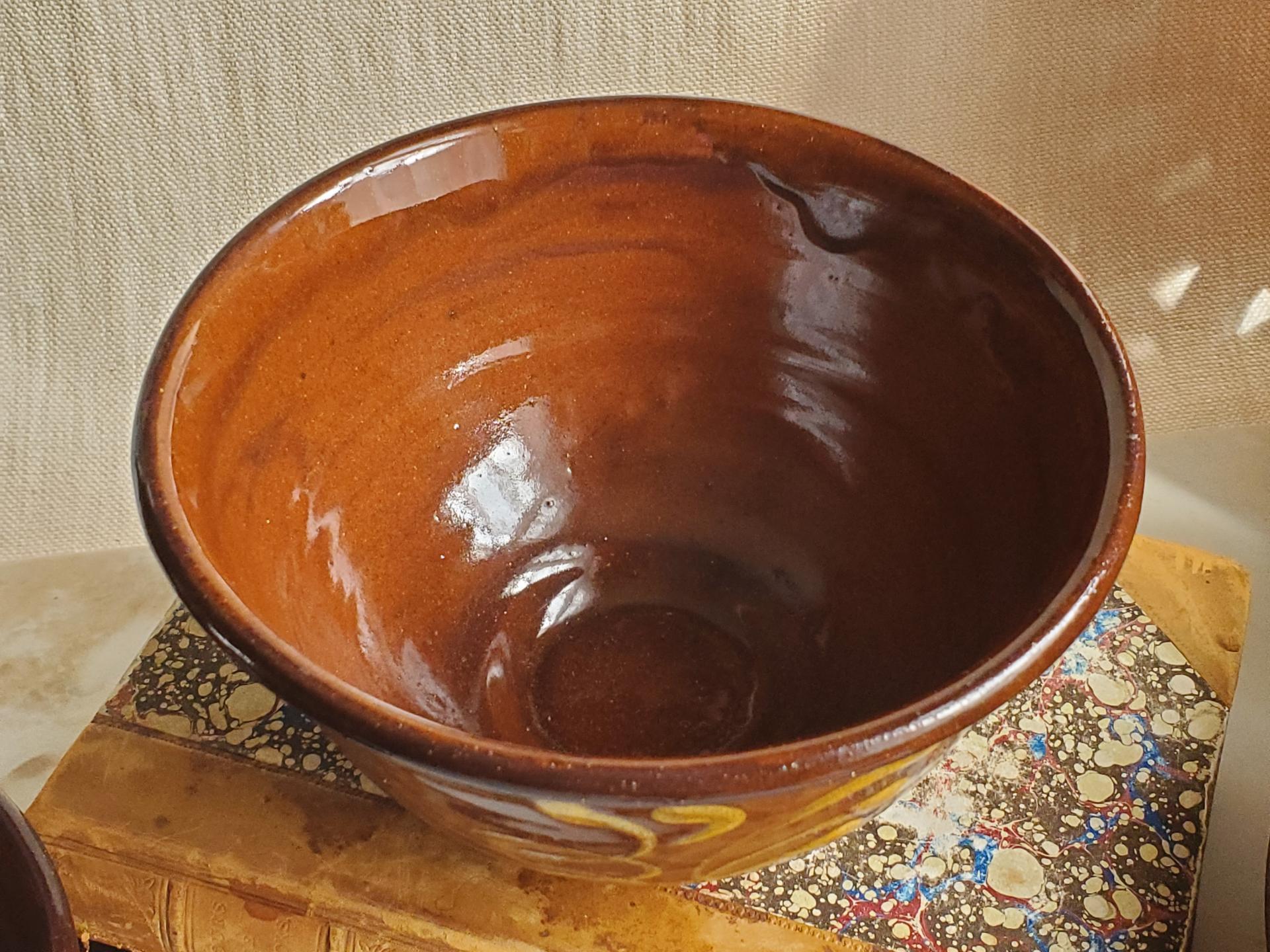 Redware 6 inch Bowl with "Feather" Motif