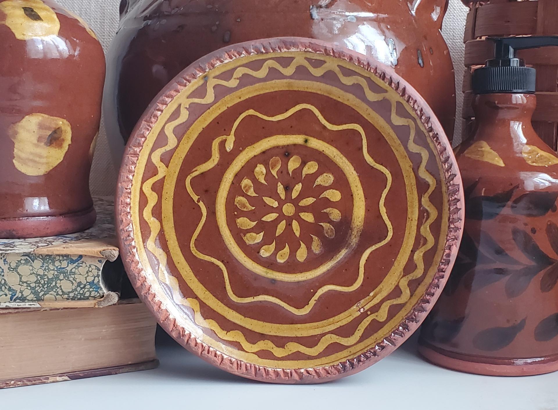 Redware 7 in. Plate with Slip Decoration