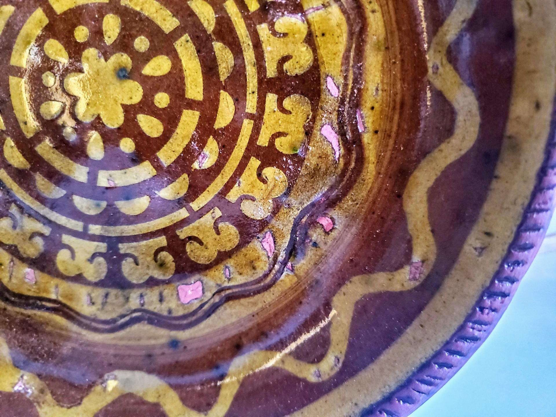 Redware 9 in. Plate with Slip Decoration