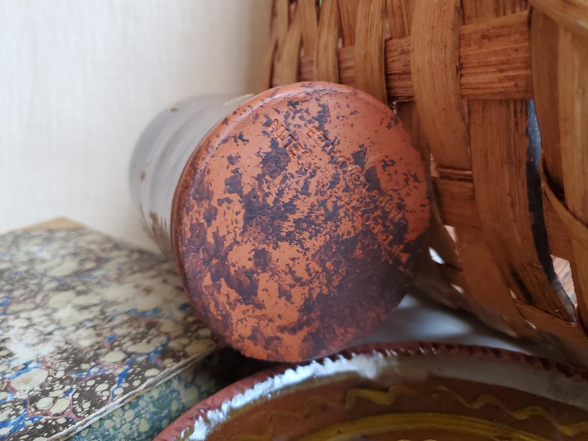 Redware Soap/Lotion Dispenser Bottle with Slip Dots and Black Glaze