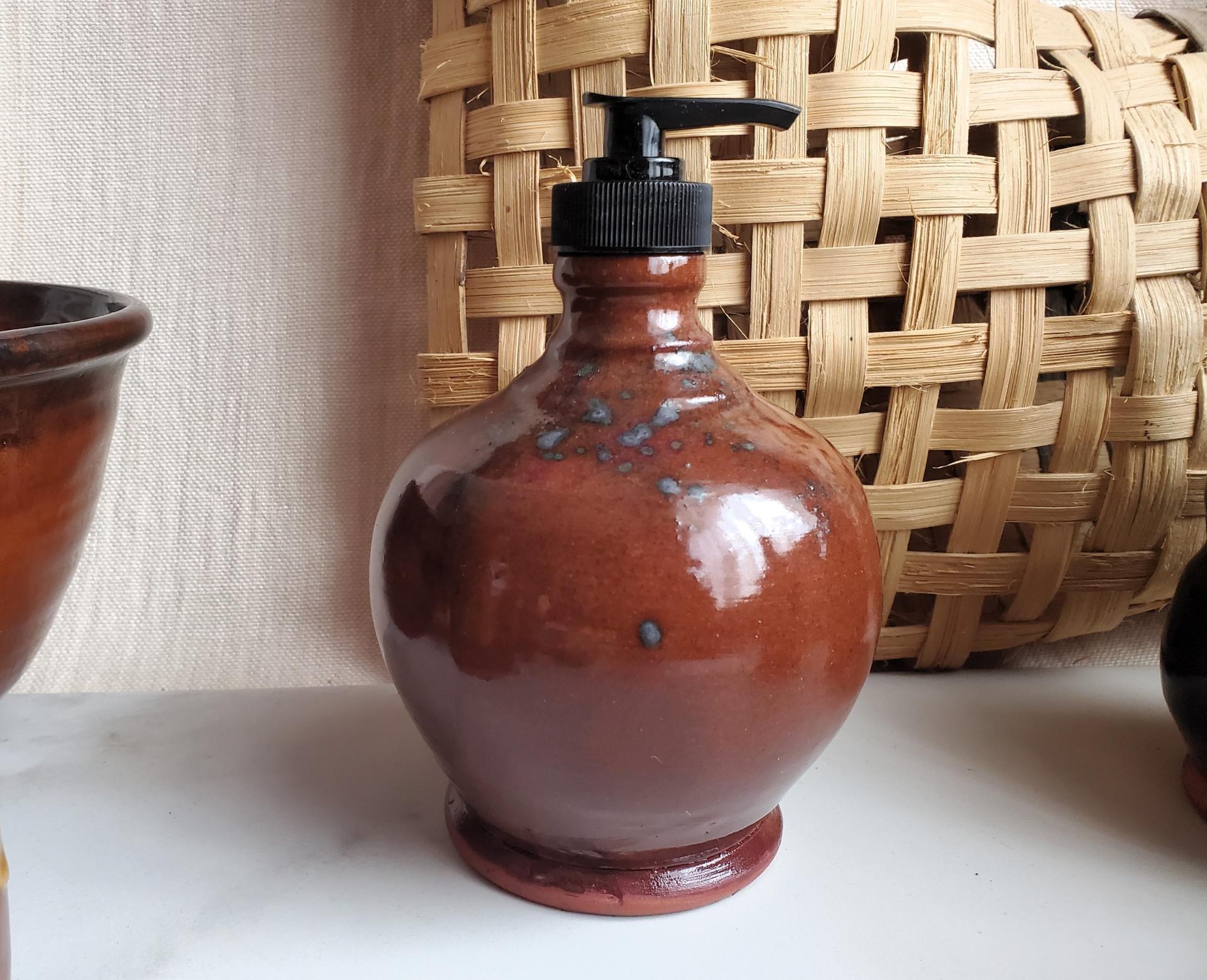 Redware Soap/Lotion Dispenser Bottle with Spangles (C)