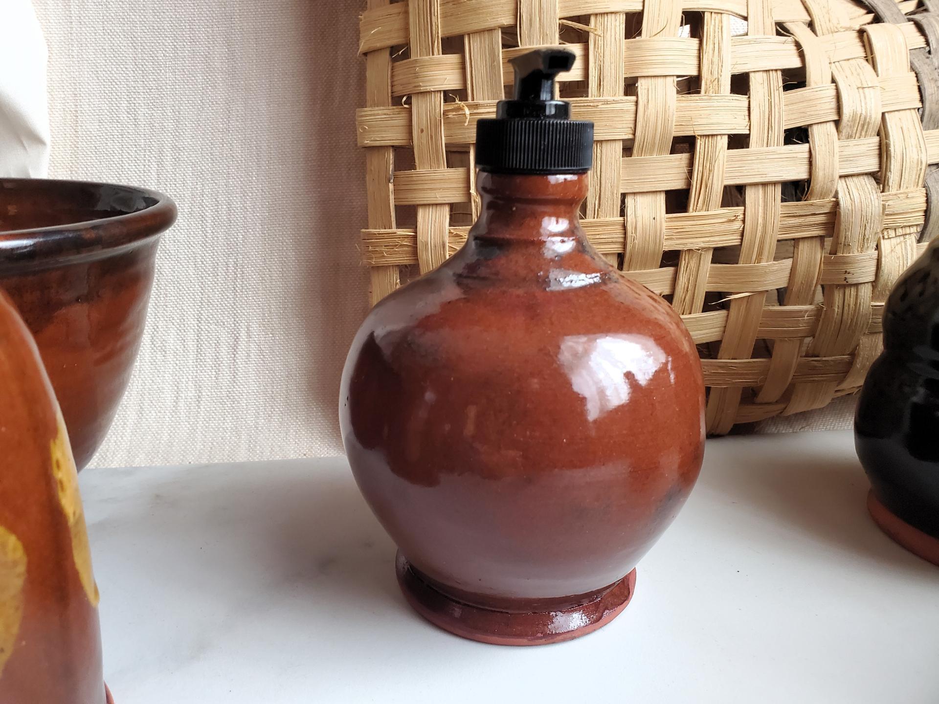 Redware Soap/Lotion Dispenser Bottle with Spangles (C)