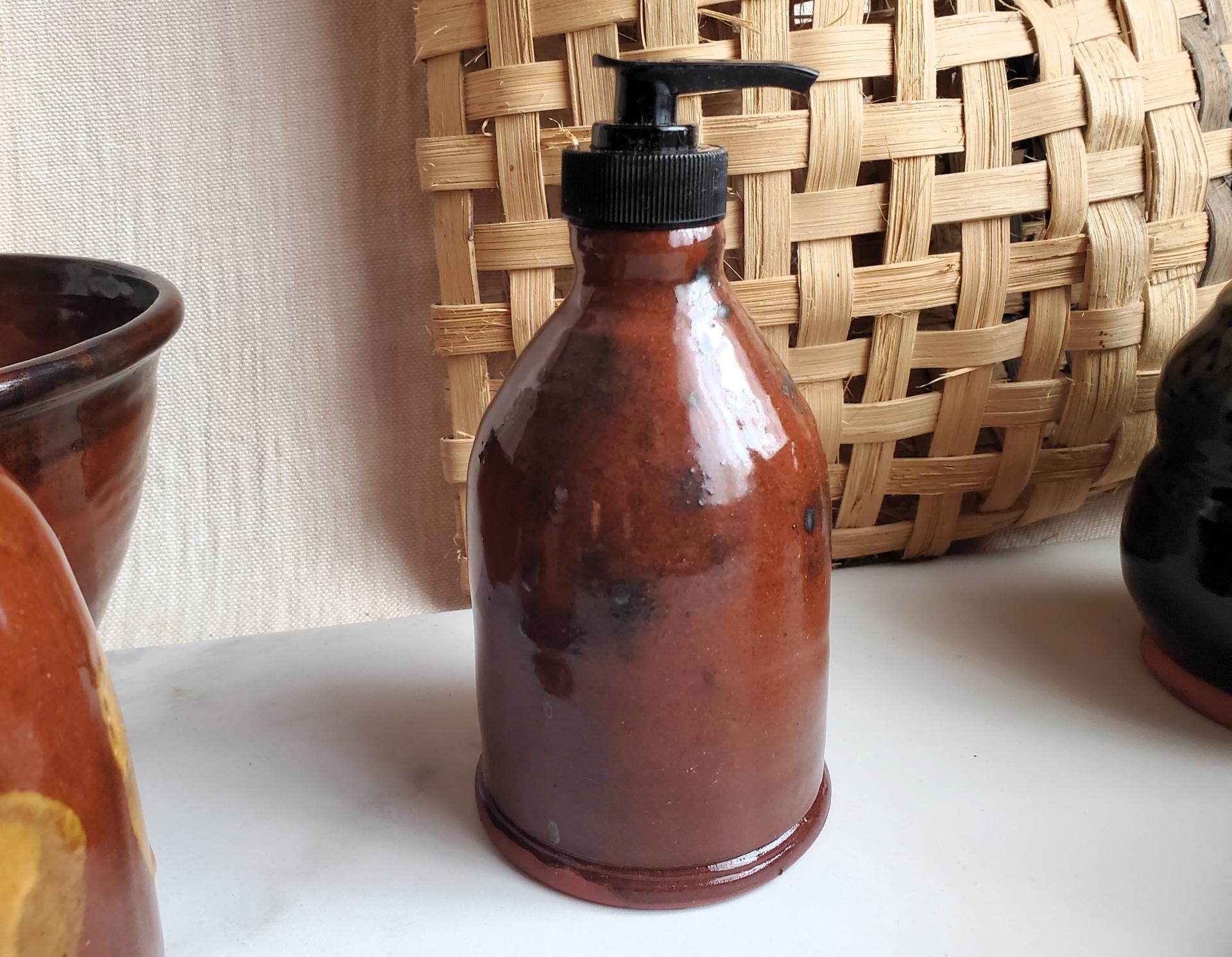 Redware Soap/Lotion Dispenser Bottle with Spangles (B)