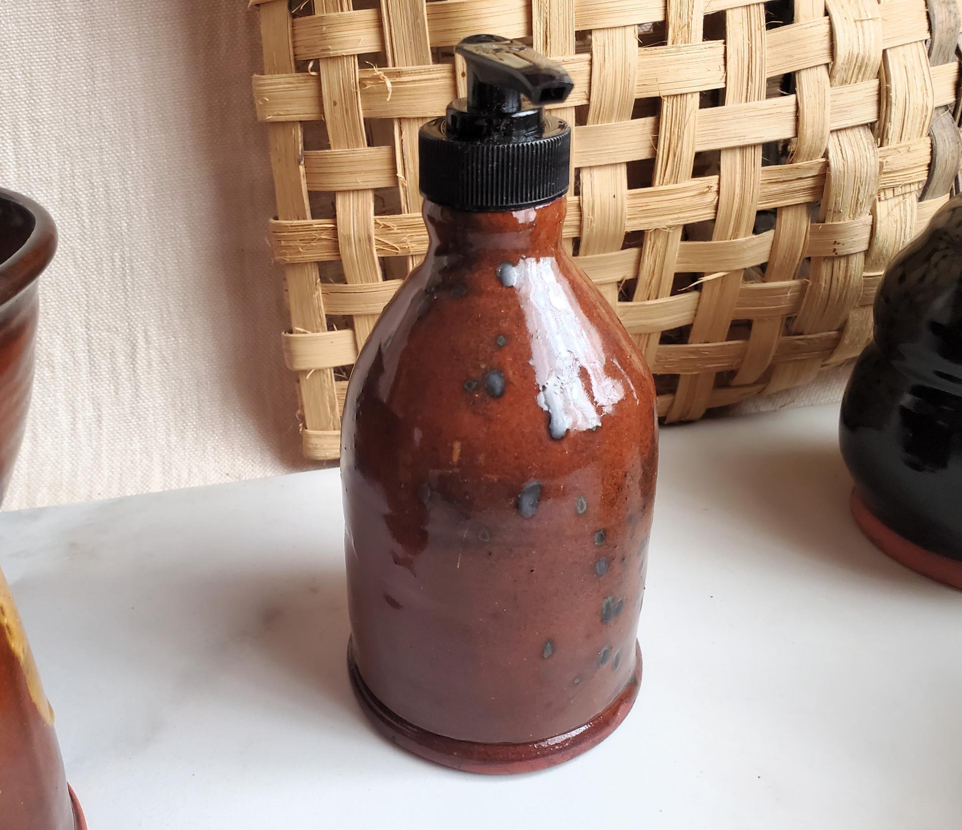 Redware Soap/Lotion Dispenser Bottle with Spangles (B)