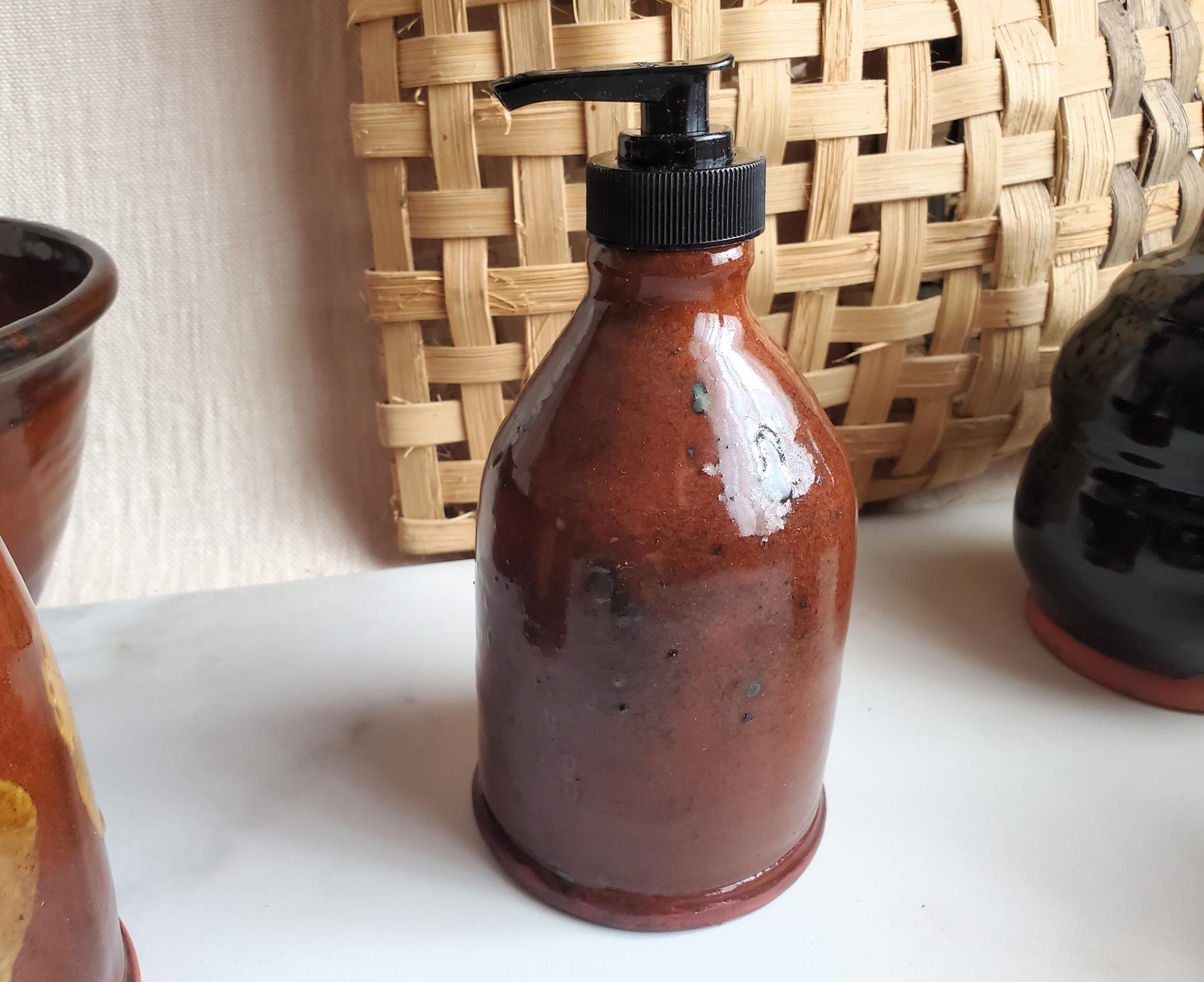 Redware Soap/Lotion Dispenser Bottle with Spangles (B)