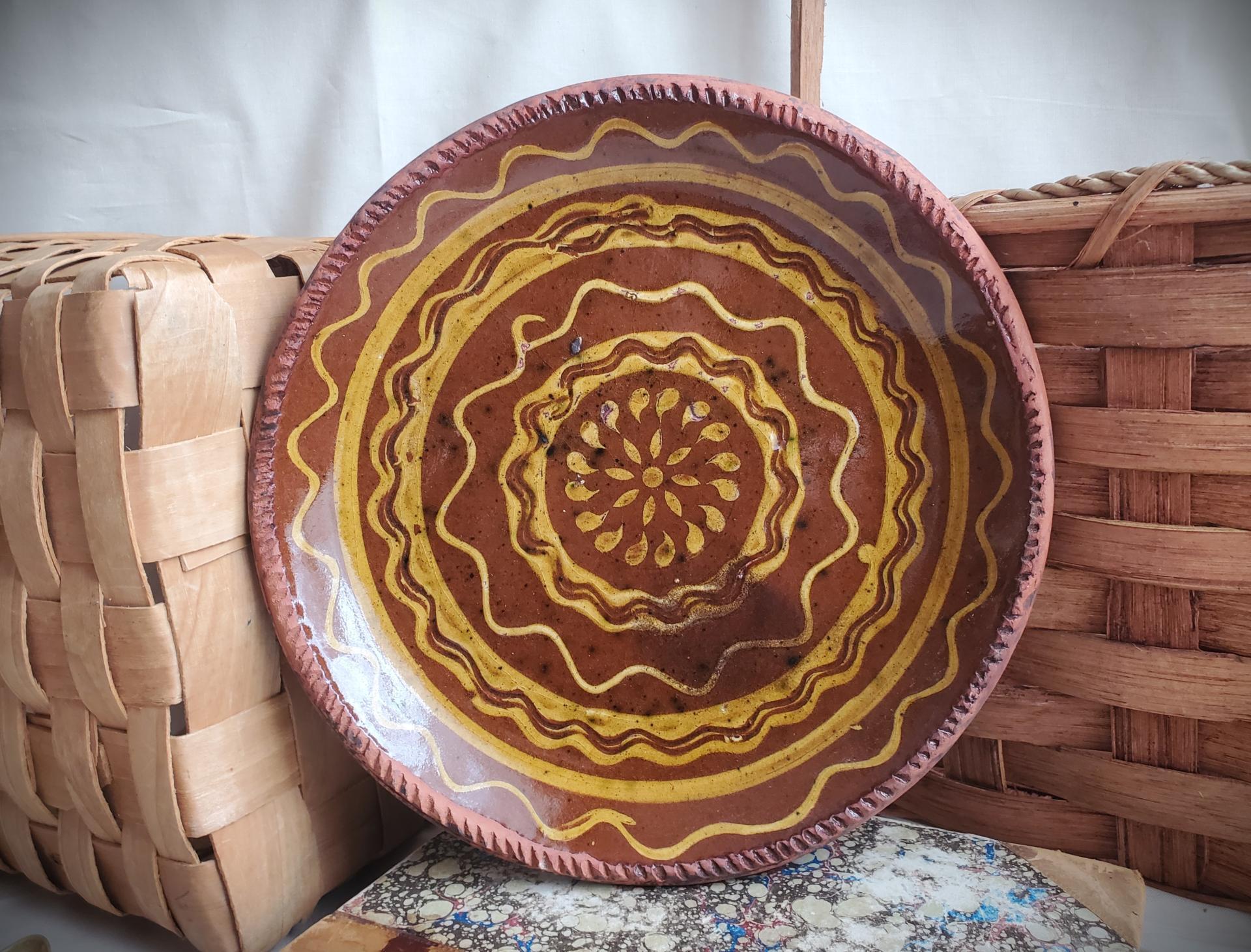 Redware Plate 9 in. with Aged Look and Speckled Details by Pied Potter Hamelin
