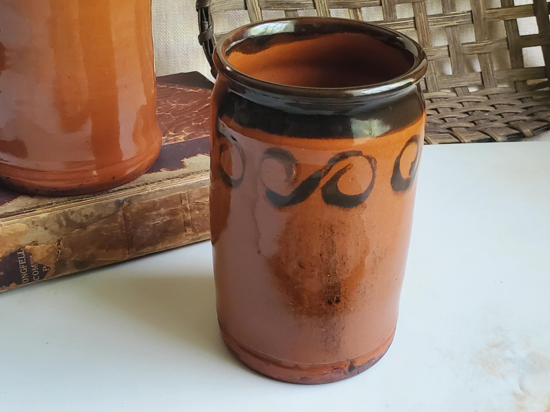 Handmade Redware Jar with Black Pattern, 5.50 in. Tall