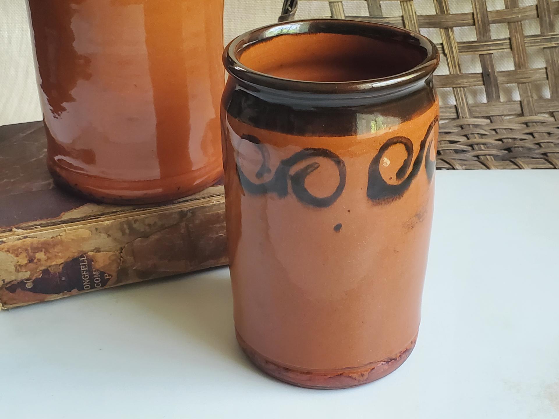Handmade Redware Jar with Black Pattern, 5.50 in. Tall