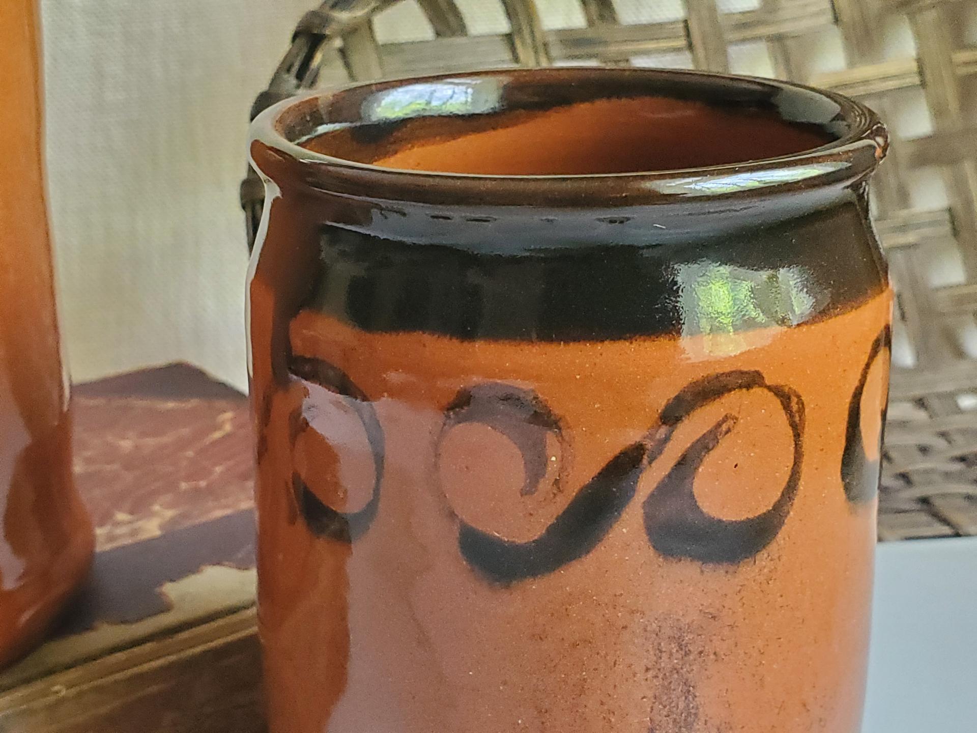Handmade Redware Jar with Black Pattern, 5.50 in. Tall