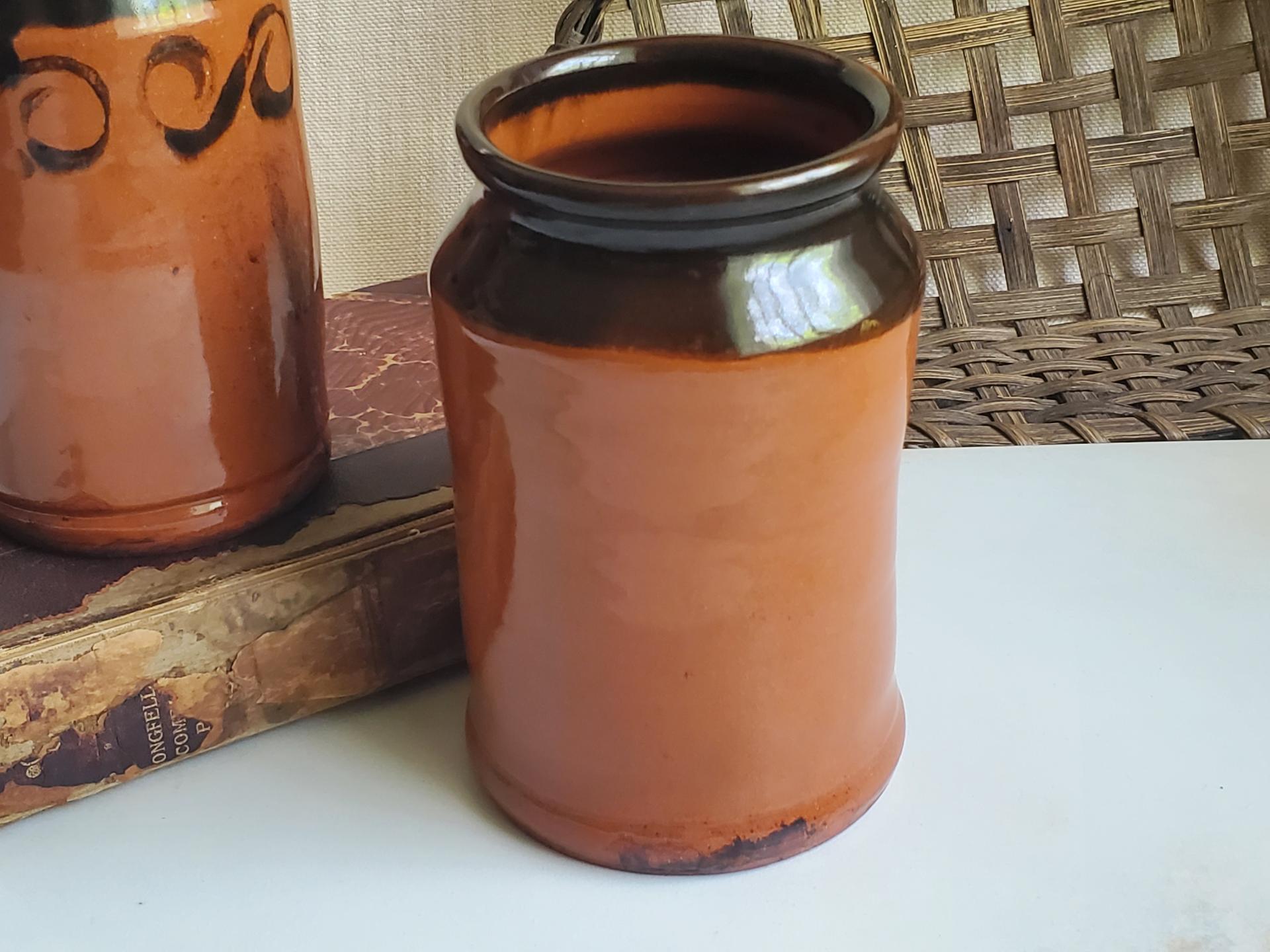 Handmade Redware Jar with Black Rim, 6 in. Tall