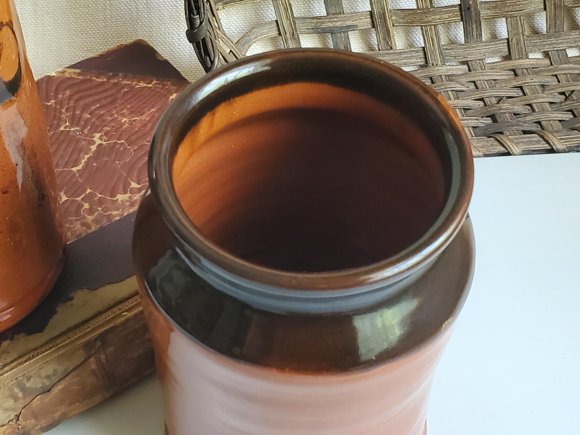 Handmade Redware Jar with Black Rim, 6 in. Tall