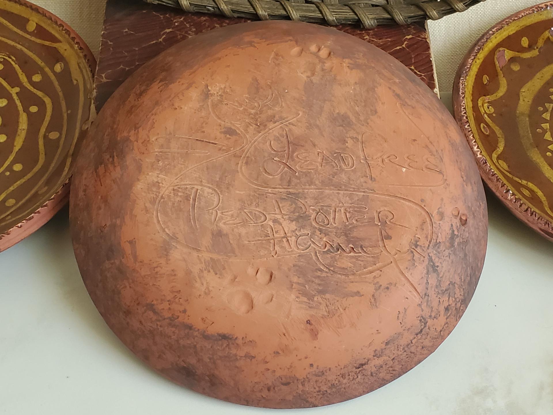 Unique Drape-Molded Redware 9 in. Plate with Golden Slip Design, Food Safe and Lead Free