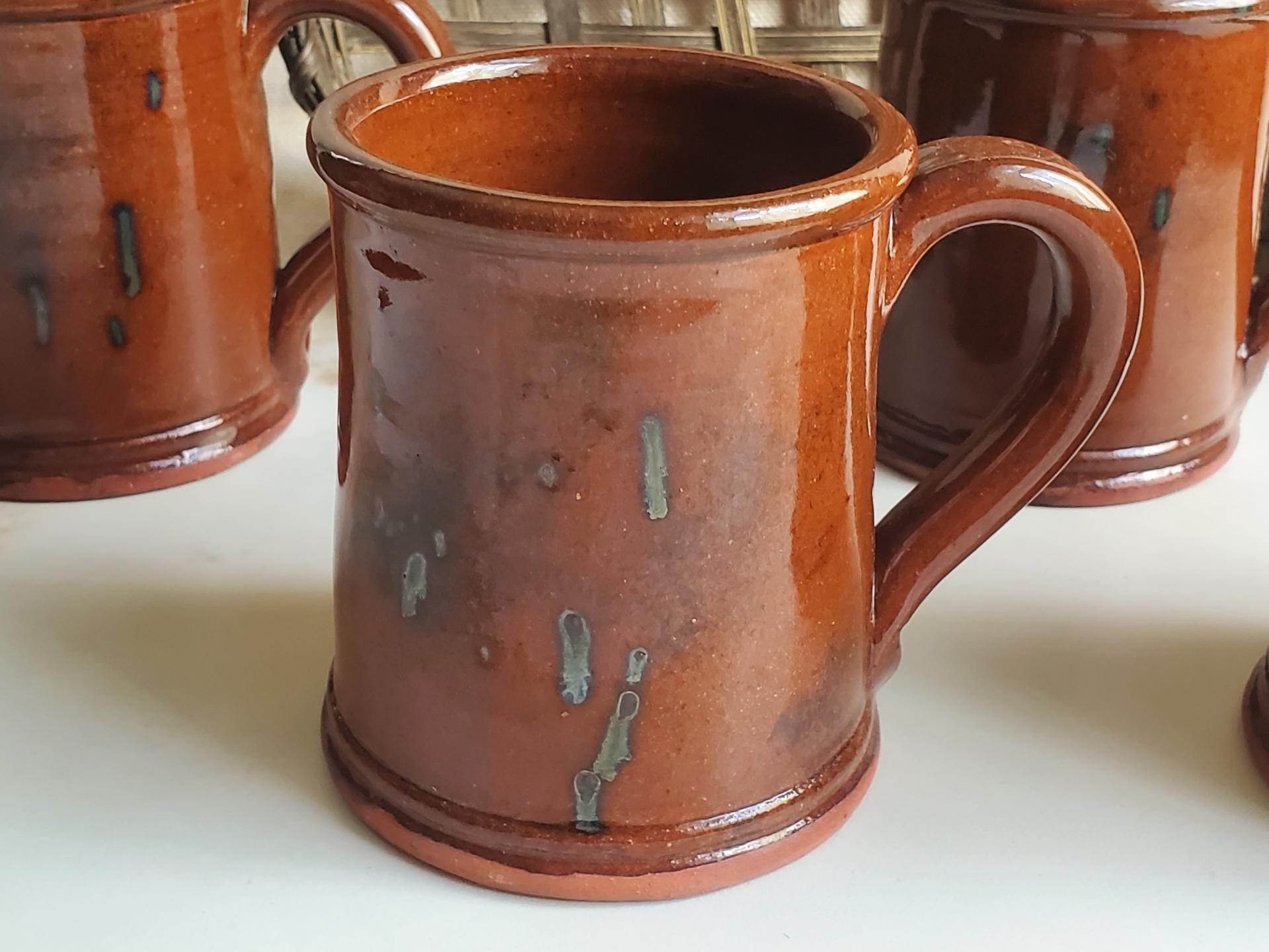Handmade Redware Mugs (4) with Spangles by Pied Potter Hamelin