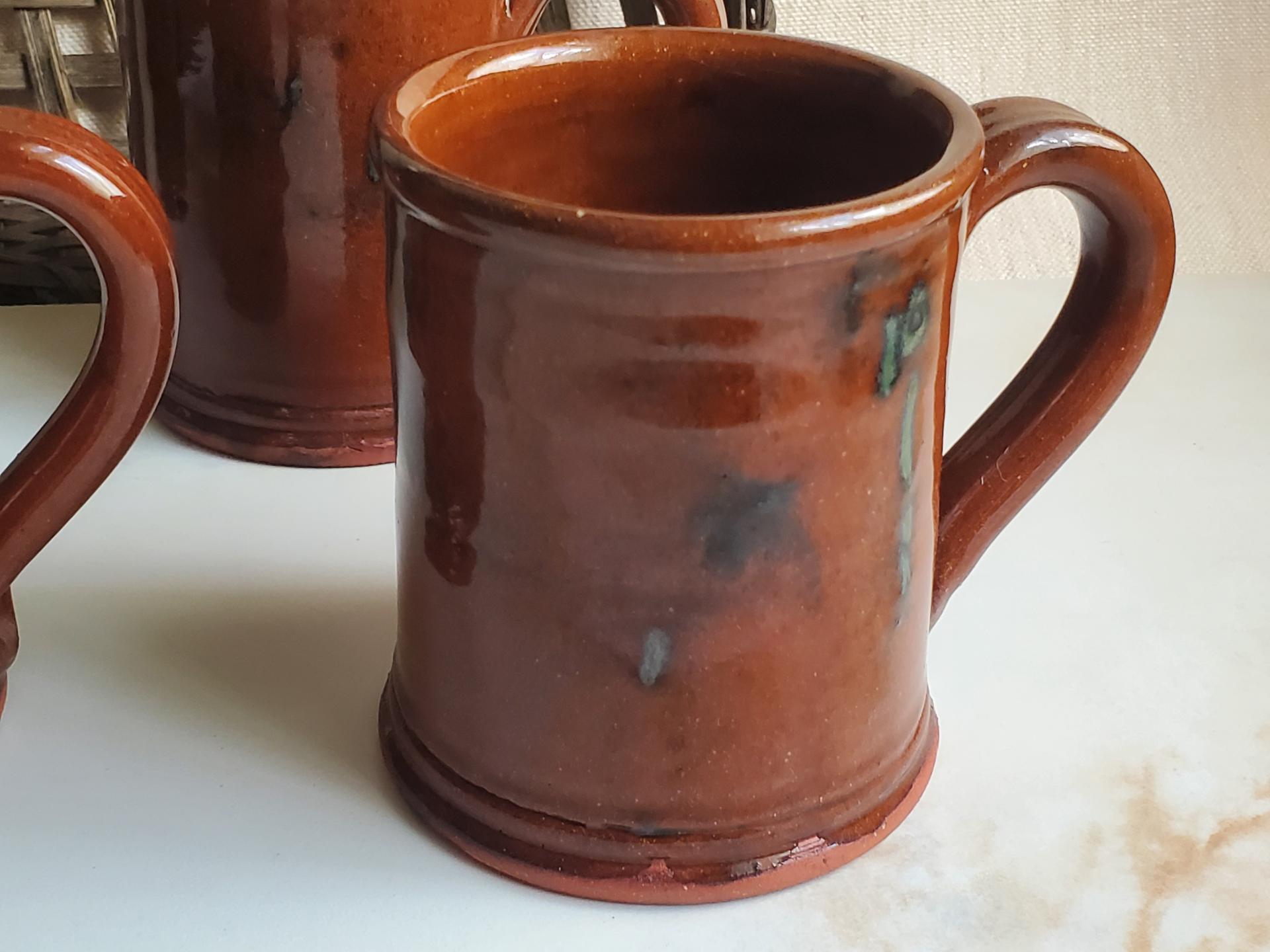 Handmade Redware Mugs (4) with Spangles by Pied Potter Hamelin