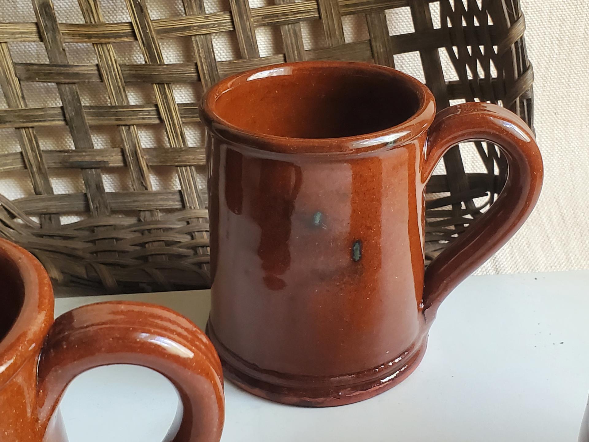 Handmade Redware Mugs (4) with Spangles by Pied Potter Hamelin