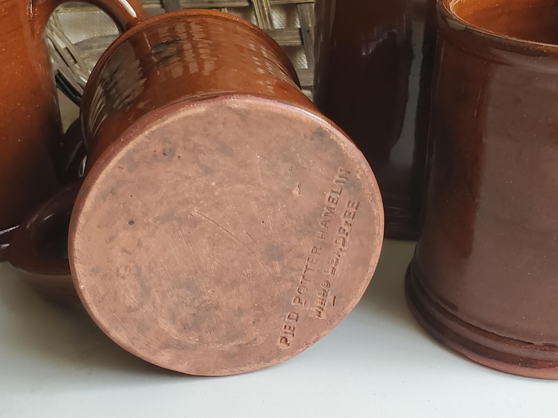 Handmade Redware Mugs (4) with Spangles by Pied Potter Hamelin