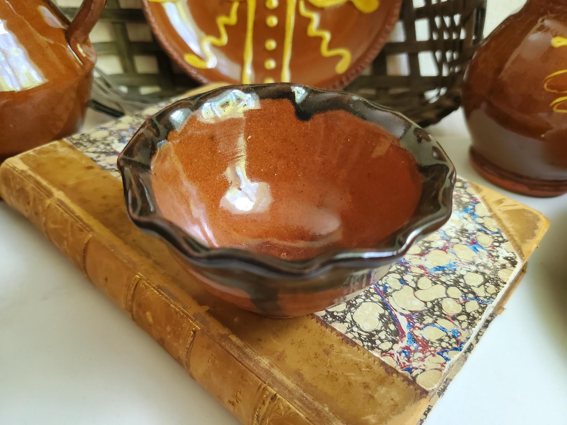Redware Salt Cellar with Fluted Rim - Perfect Bowl for Salt, Nuts, and More!