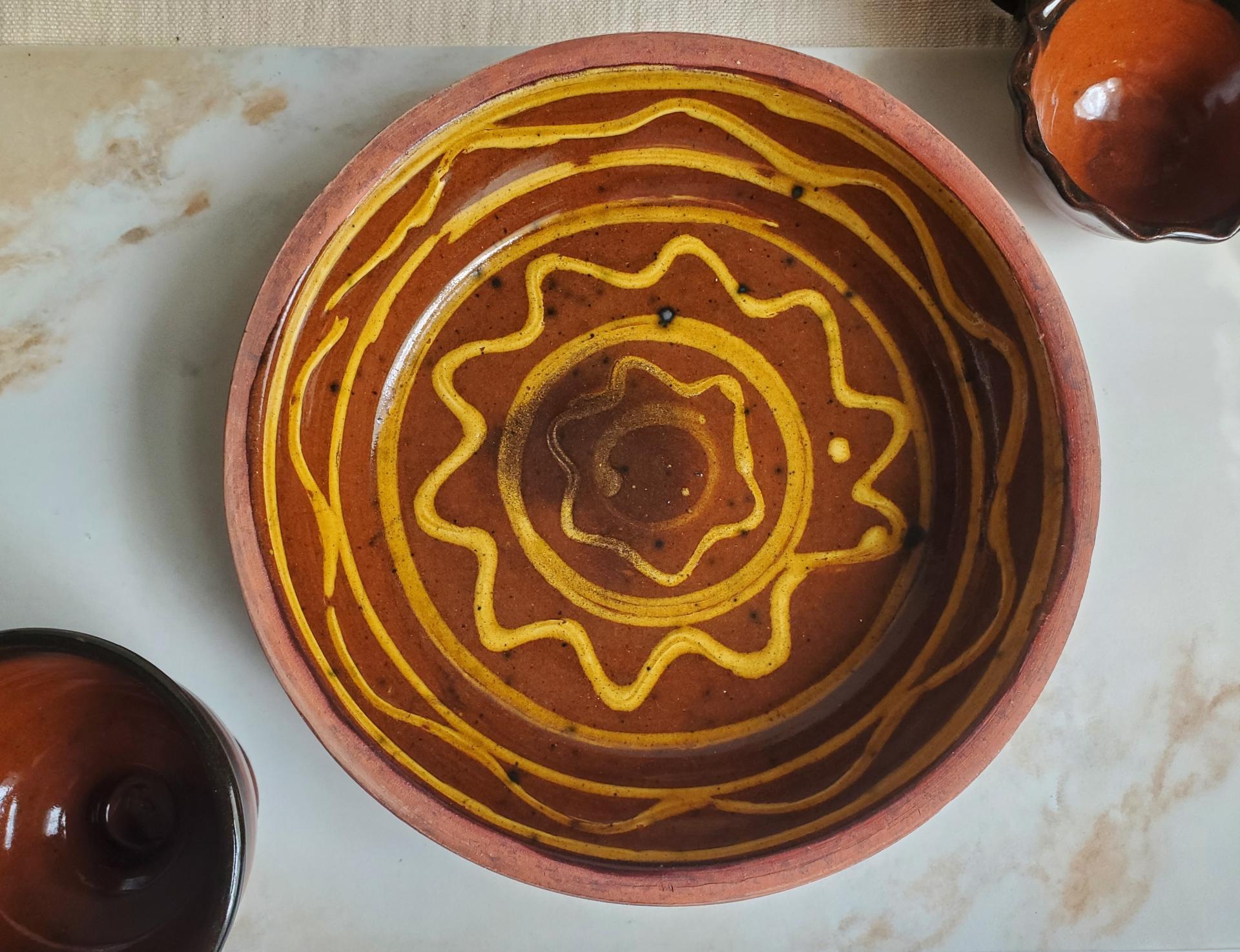 Wheel-Thrown Redware Pie Plate, Food Safe Glaze, Antiqued, by Pied Potter Hamelin