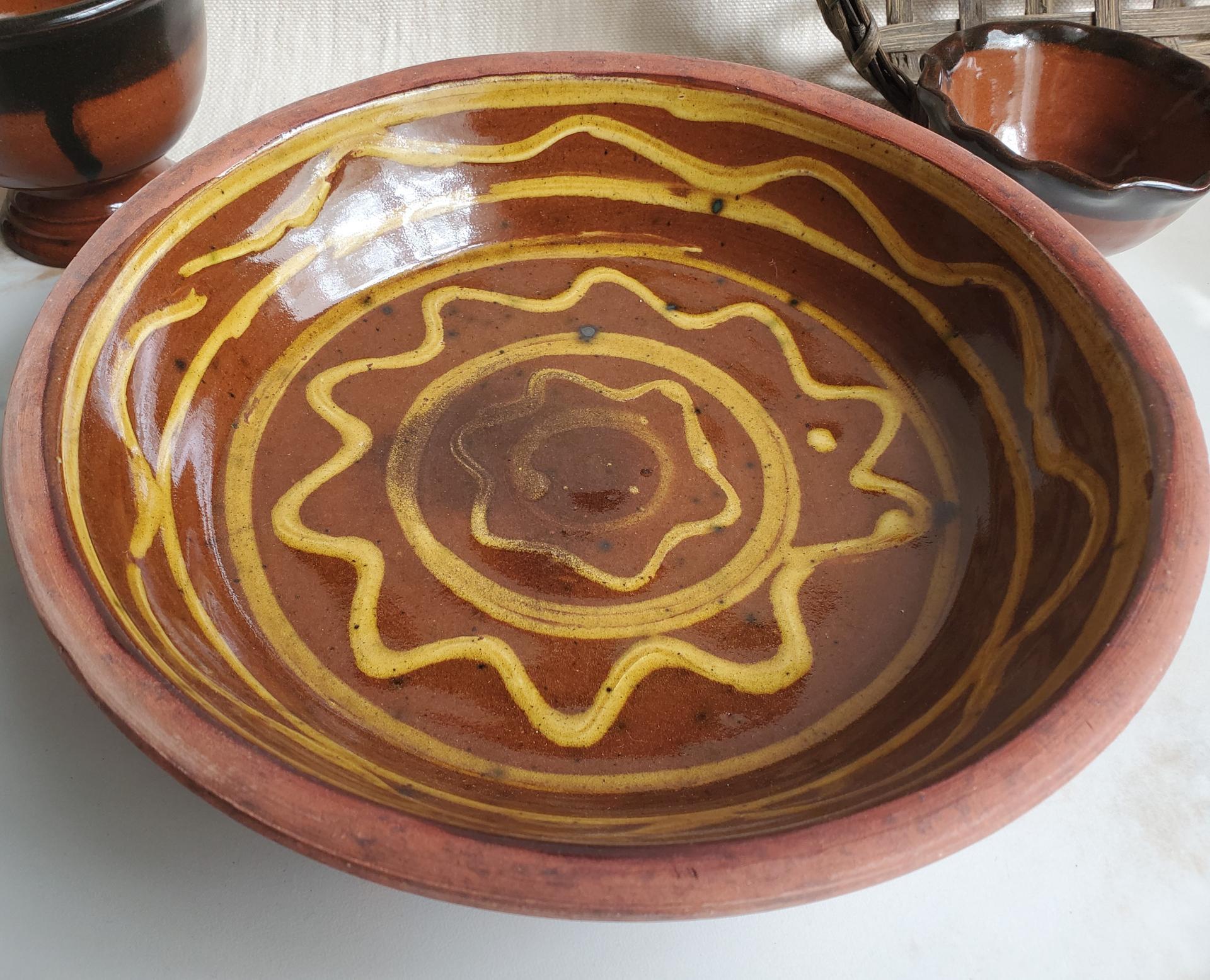 Wheel-Thrown Redware Pie Plate, Food Safe Glaze, Antiqued, by Pied Potter Hamelin