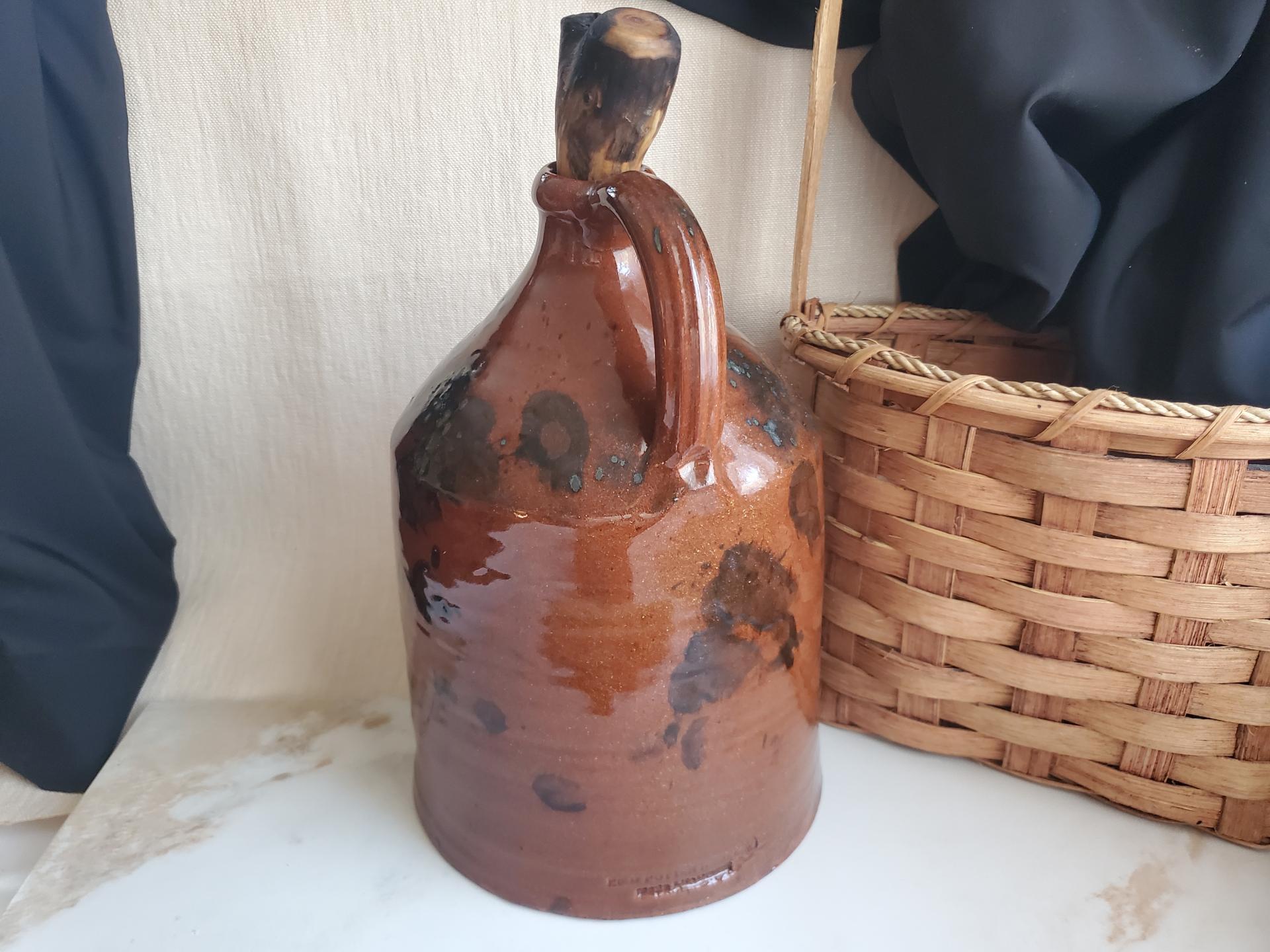 Redware Jug with Spangle and Black Dapples, Wheel Thrown Pottery