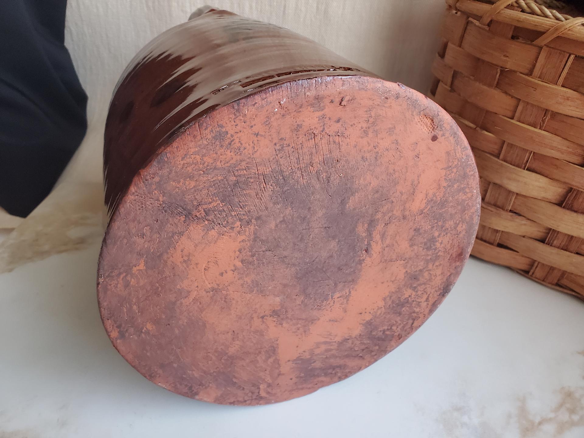 Redware Jug with Spangle and Black Dapples, Wheel Thrown Pottery
