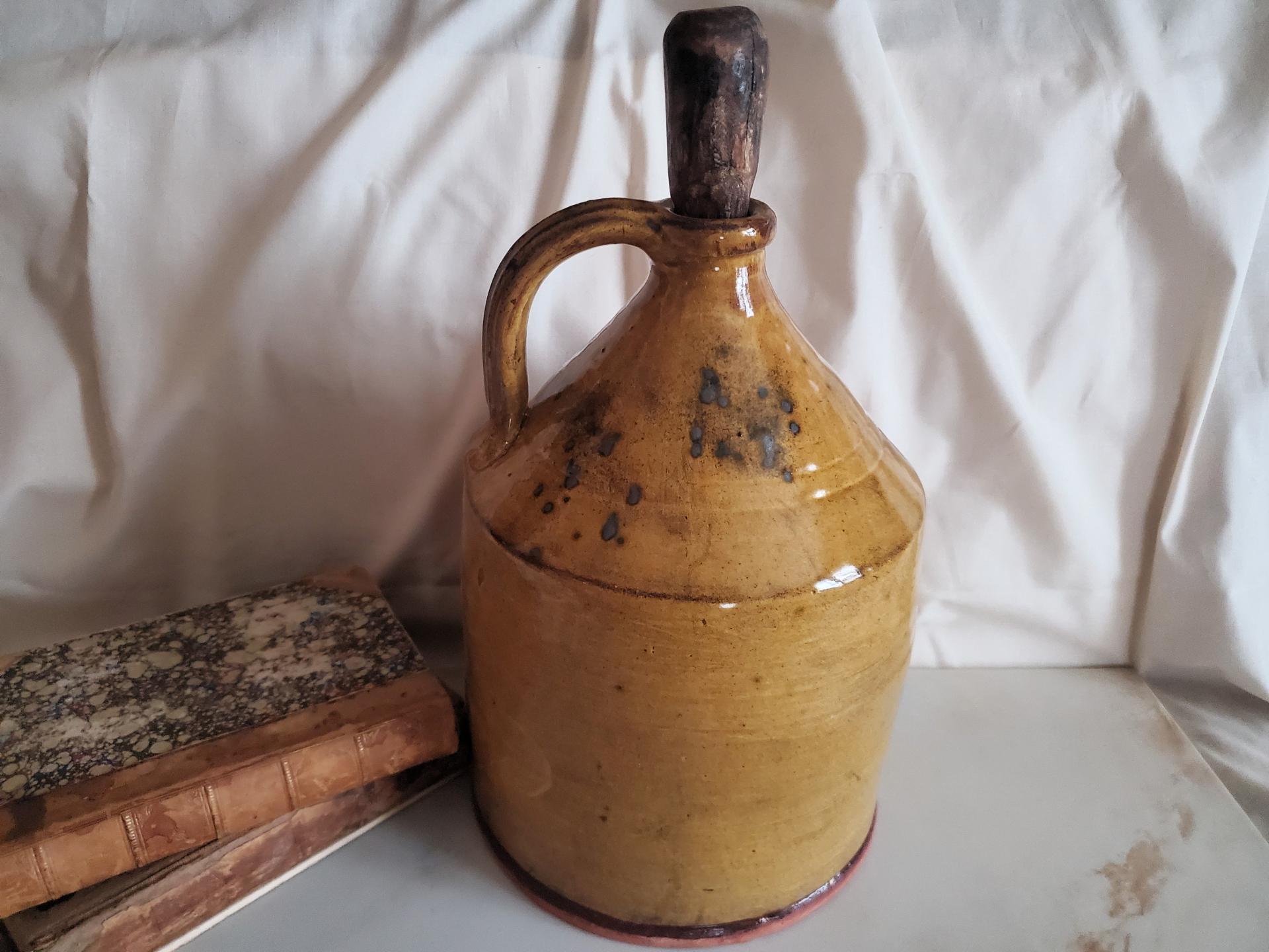 Redware Jug with Sgraffito Decoration, Wheel Thrown Pottery
