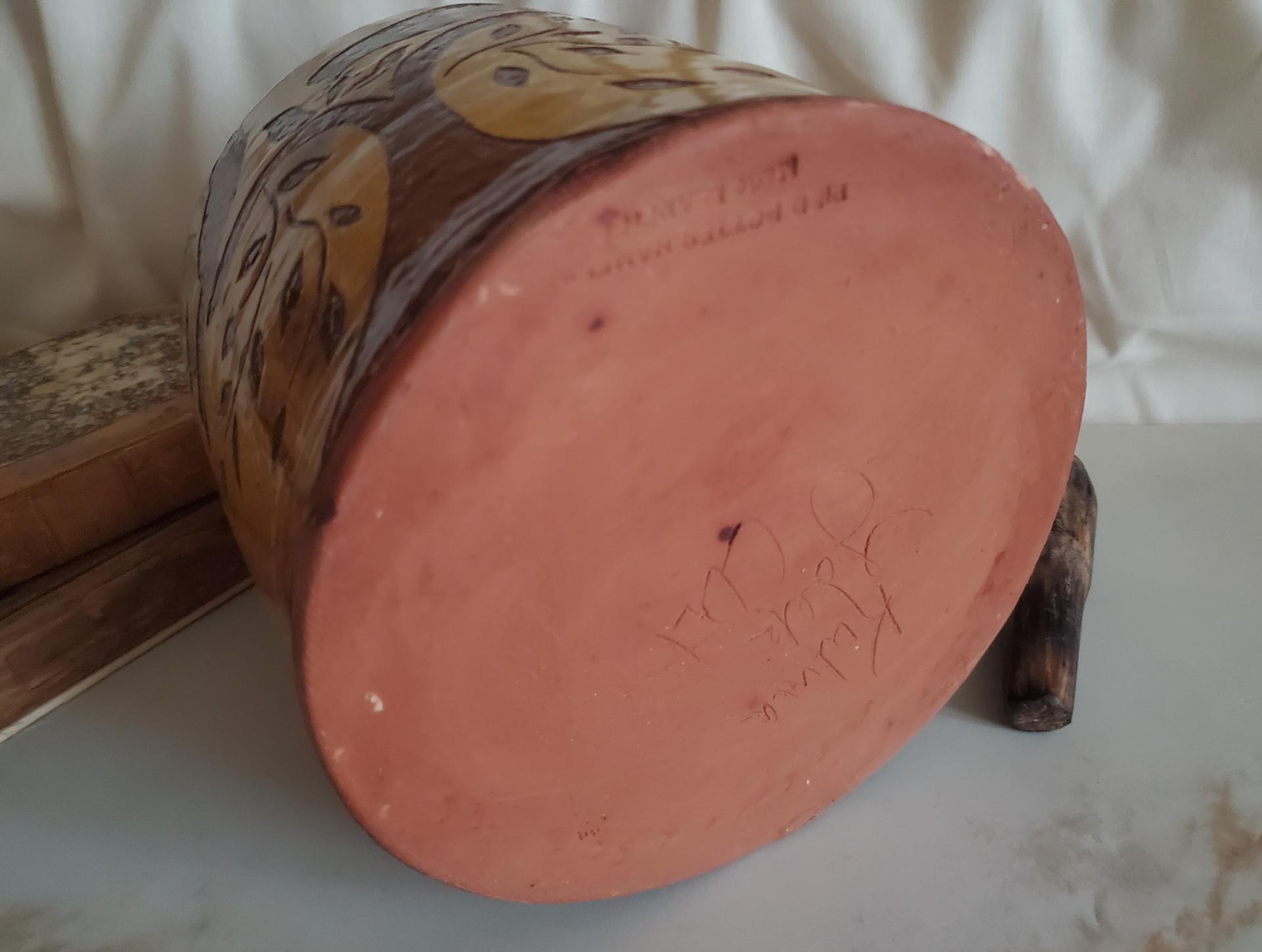 Redware Jug with Sgraffito Decoration, Wheel Thrown Pottery