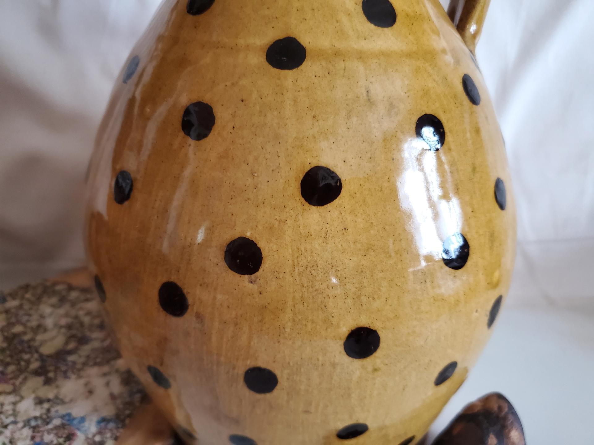 Redware Jug with Black Dots Decoration