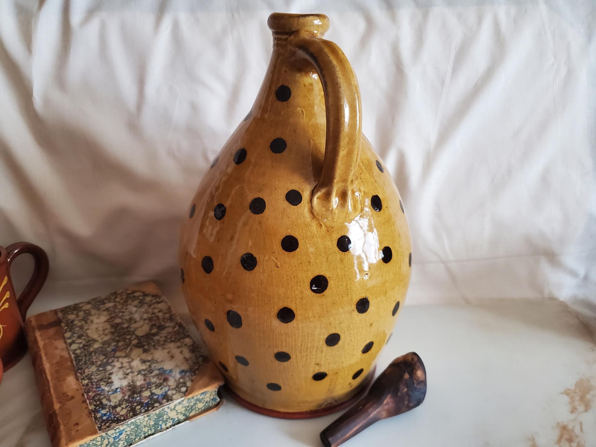 Redware Jug with Black Dots Decoration