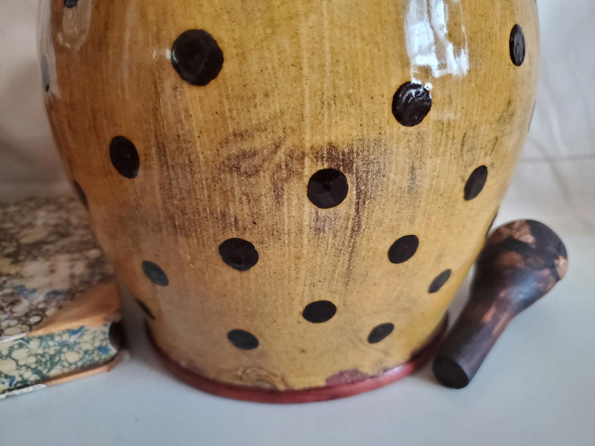 Redware Jug with Black Dots Decoration