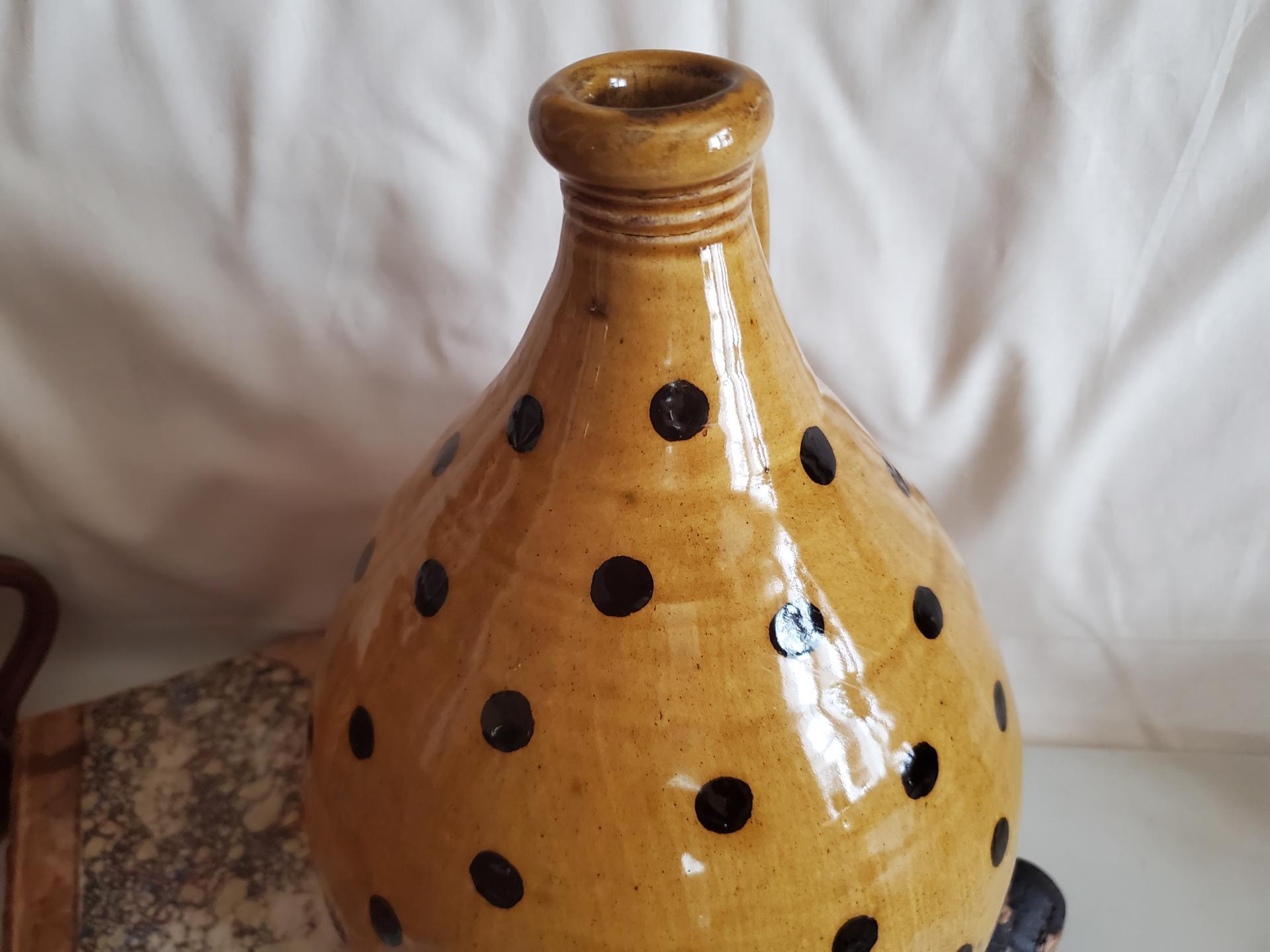 Redware Jug with Black Dots Decoration