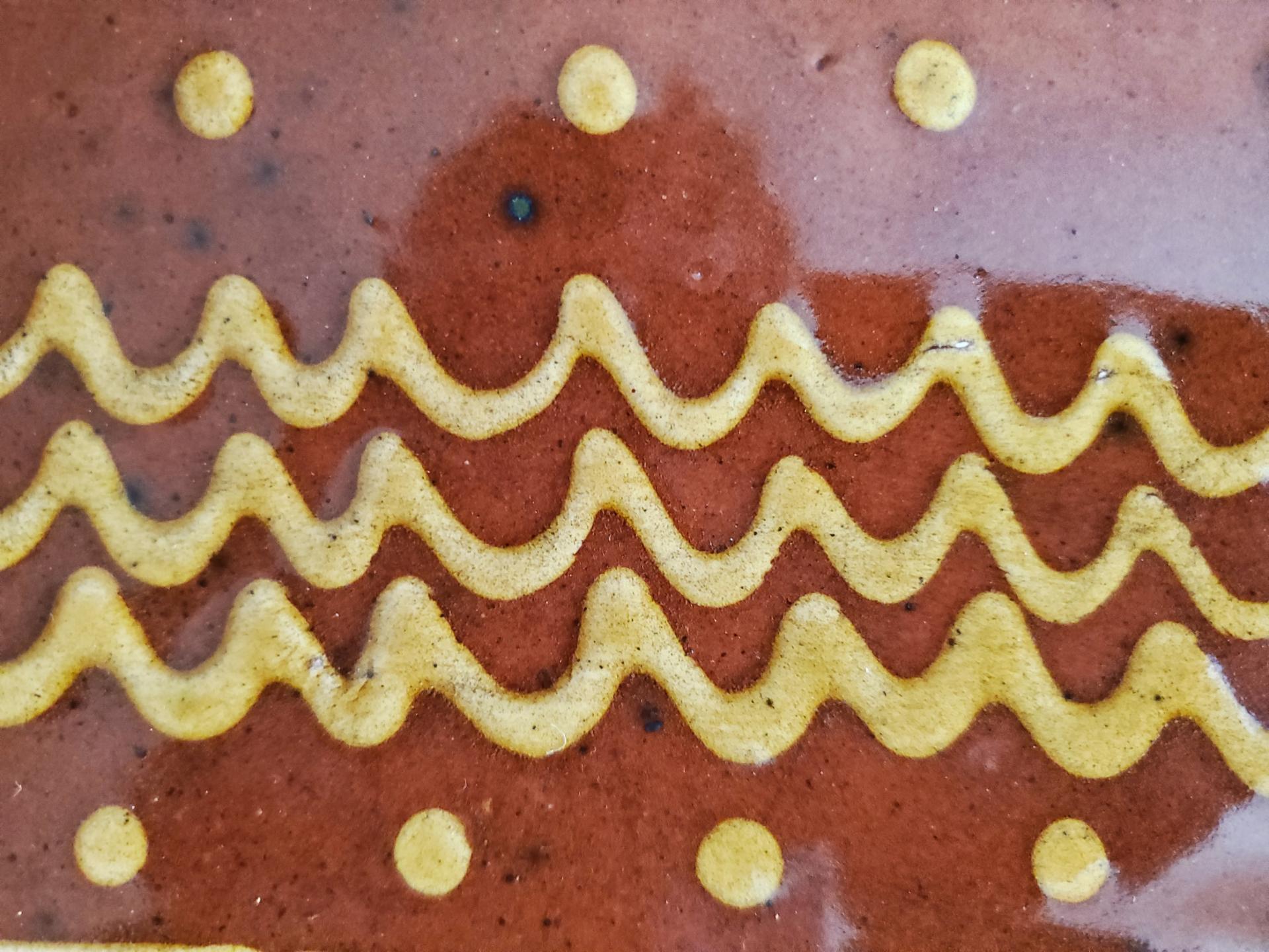 Oval Redware Platter with Traditional Slip Pattern