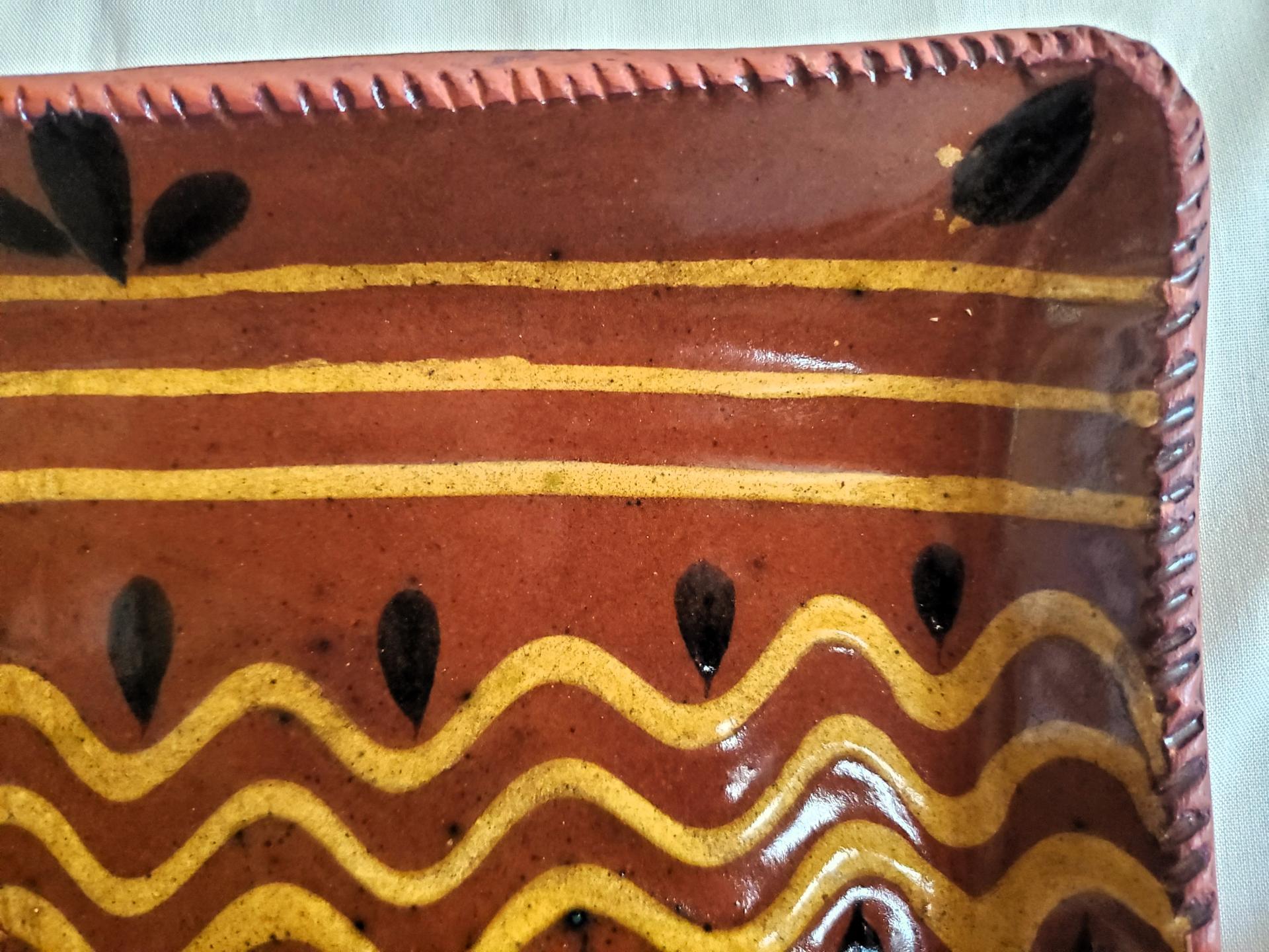 Rectangular Redware Platter with Traditional Slip Pattern