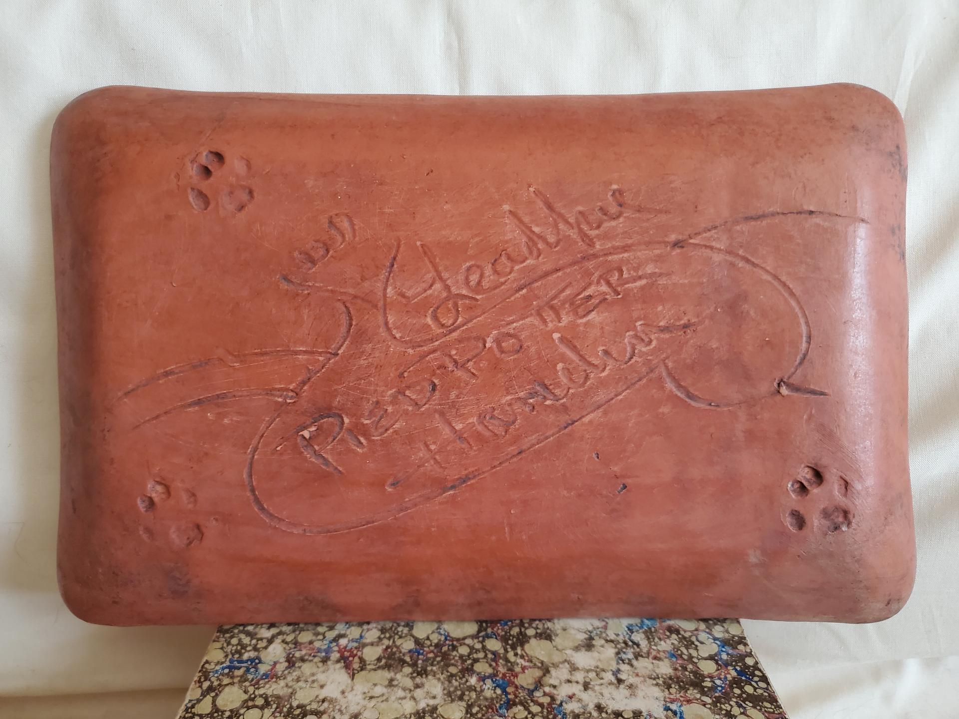 Rectangular Redware Platter with Traditional Slip Pattern