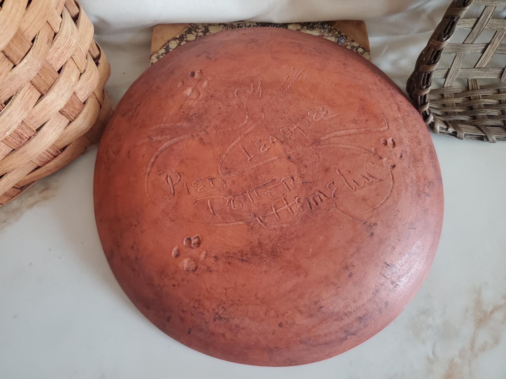Redware 11 in. Plate, One-of-a-Kind Traditional Slip Motif, Antiqued