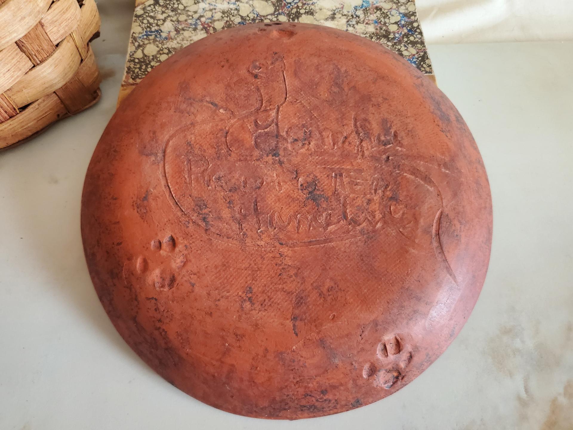 Redware 9 in. Plate, Heart Motif, Antiqued, Lead Free Glaze