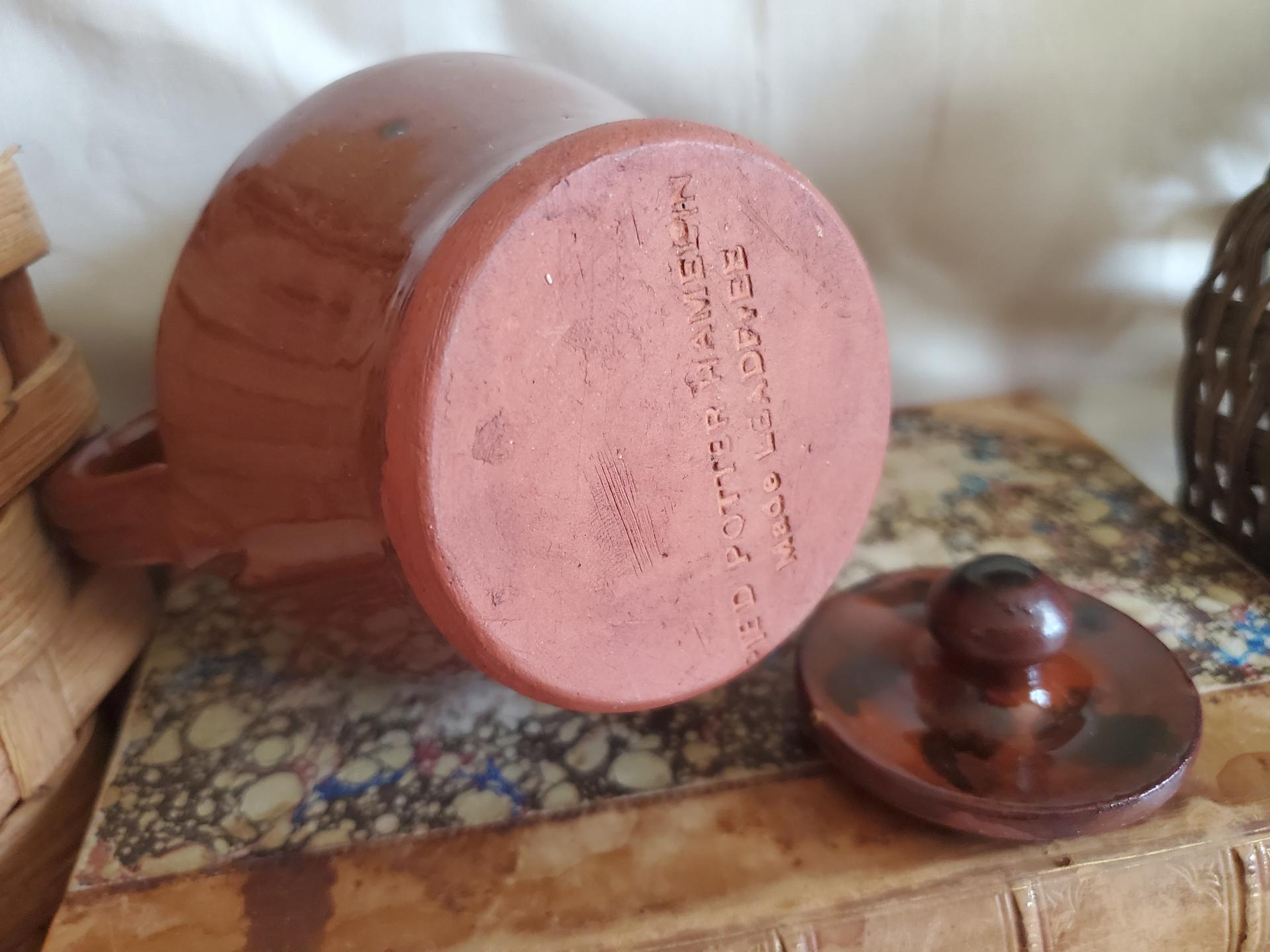 Redware 4.50 in Storage Jar with Black Dapples